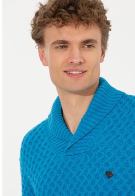 Erkek Kobalt Melanj Şal Yaka Triko Kazak - 50256664001