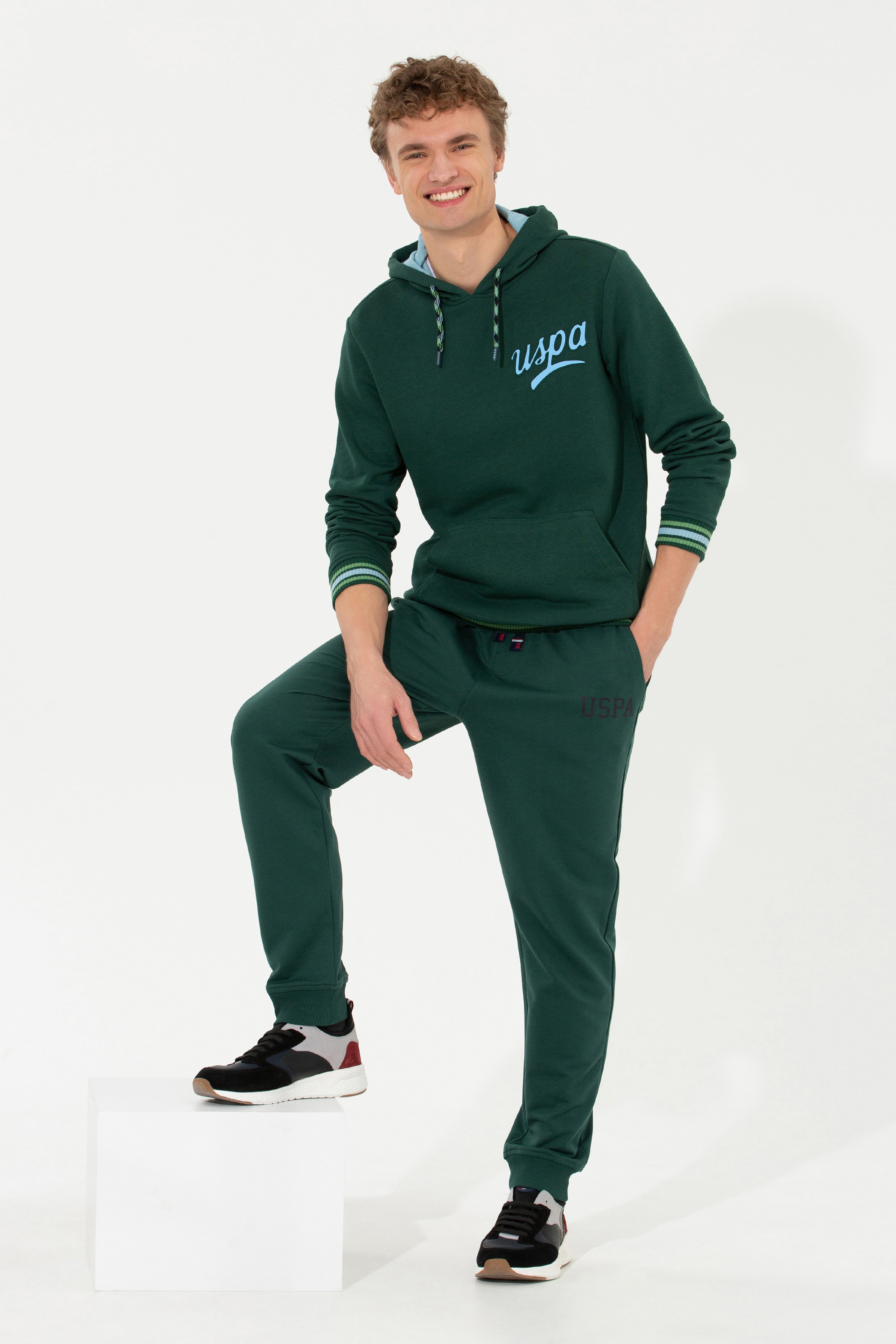 Erkek Yeşil Kapüşonlu Sweatshirt