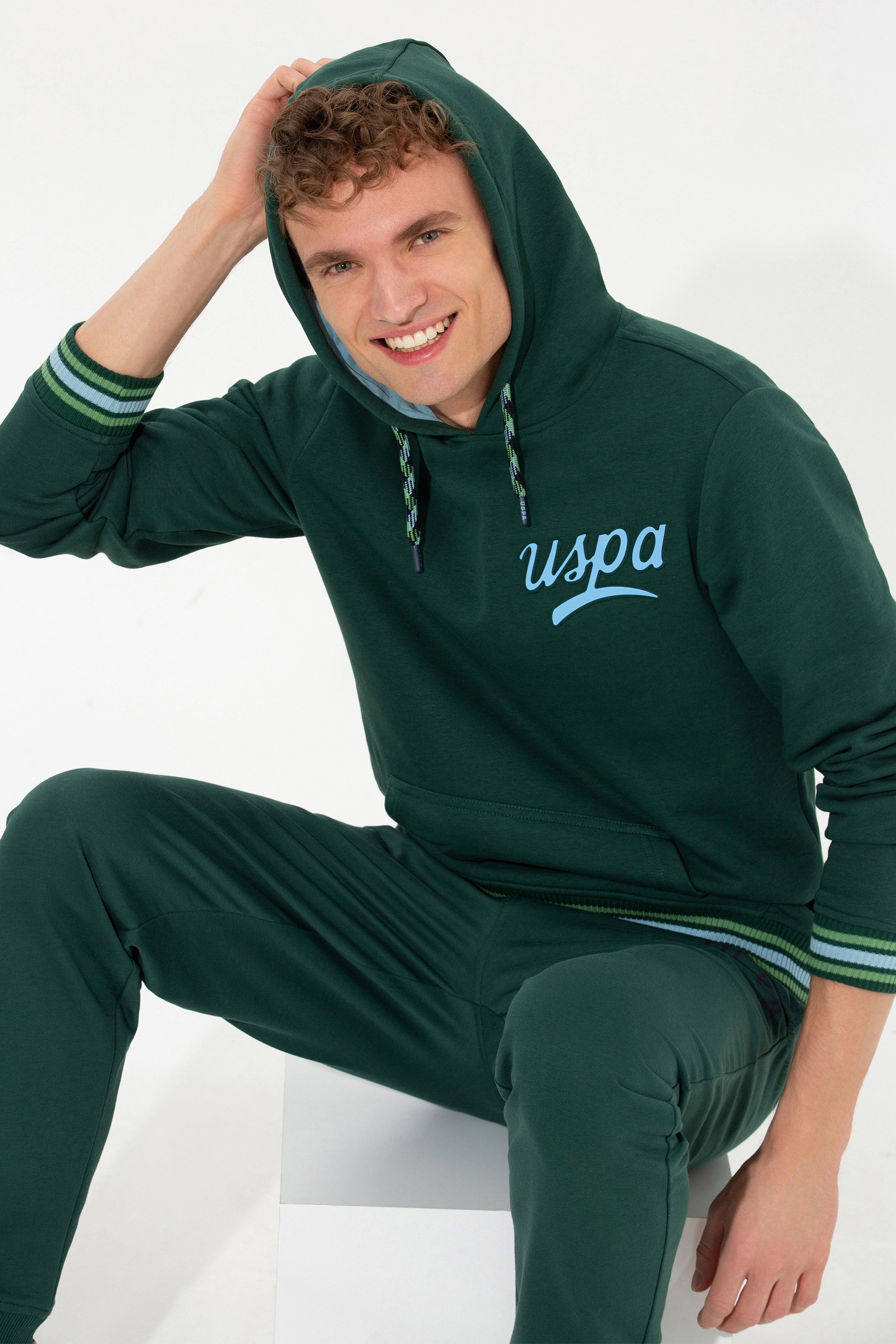 Erkek Yeşil Kapüşonlu Sweatshirt - Image 3