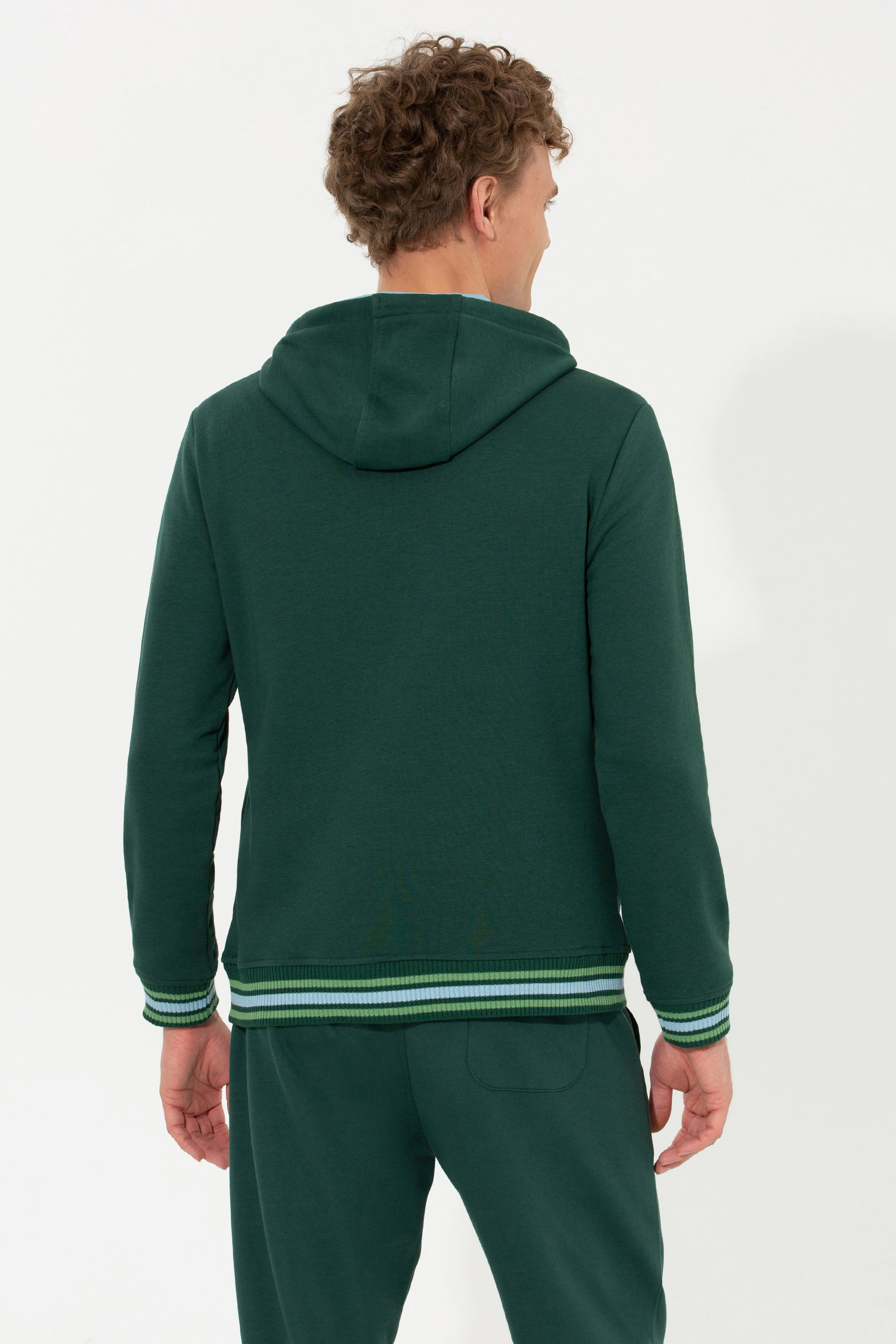 Erkek Yeşil Kapüşonlu Sweatshirt - Image 5