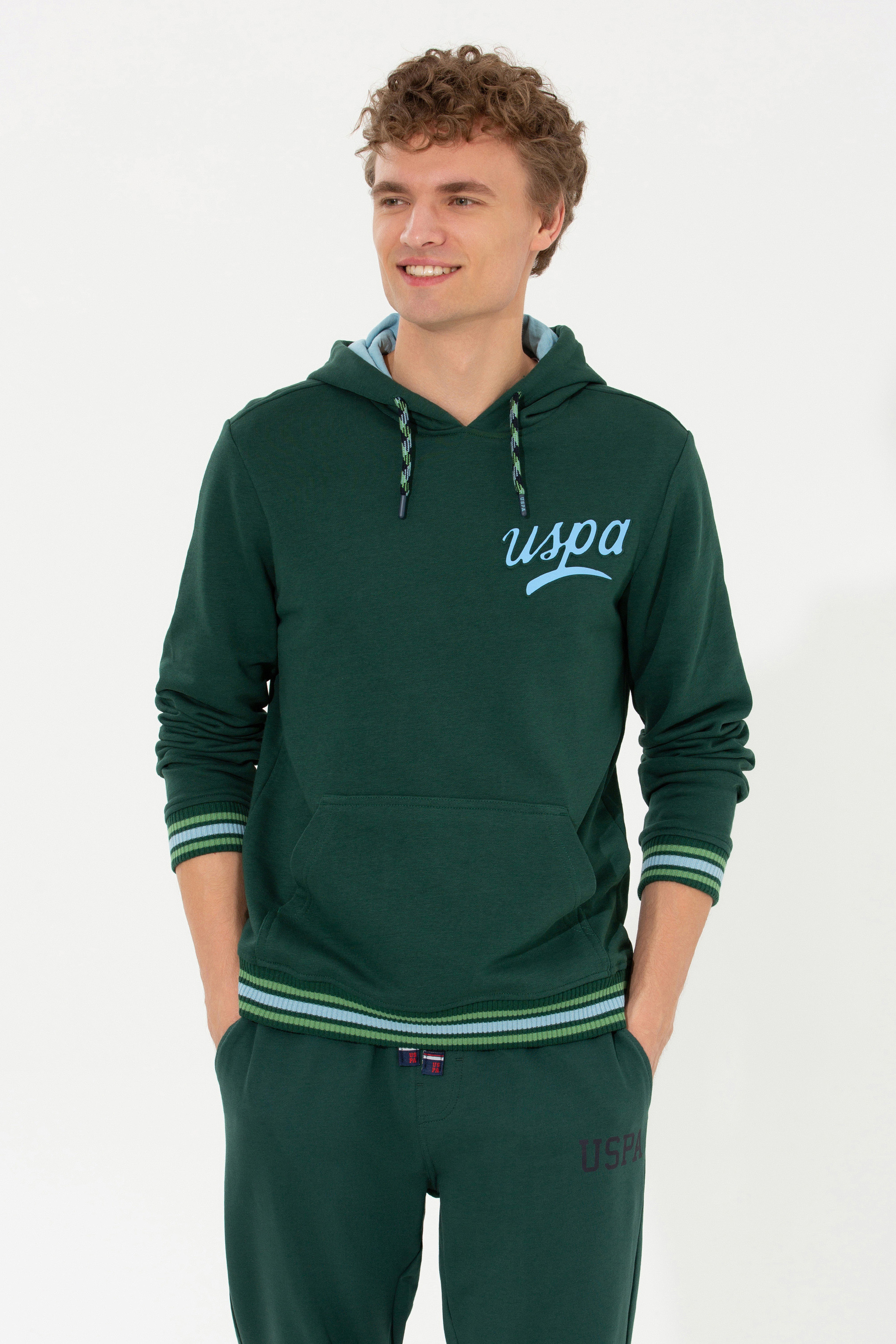 Erkek Yeşil Kapüşonlu Sweatshirt - Image 2