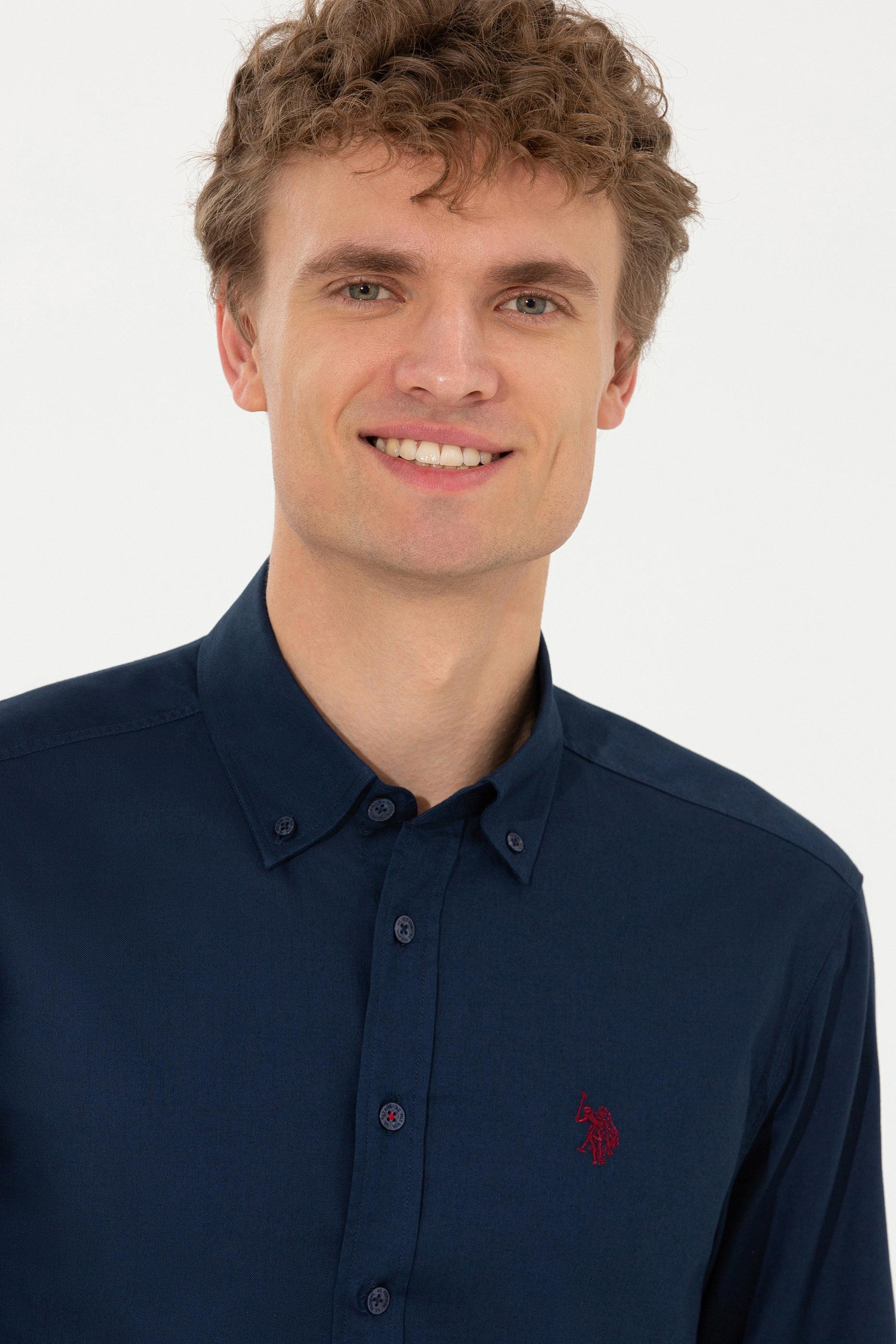 Erkek Lacivert Uzun Kollu Basic Gömlek