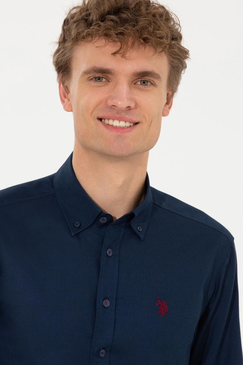 Erkek Lacivert Uzun Kollu Basic Gömlek - 50256697041