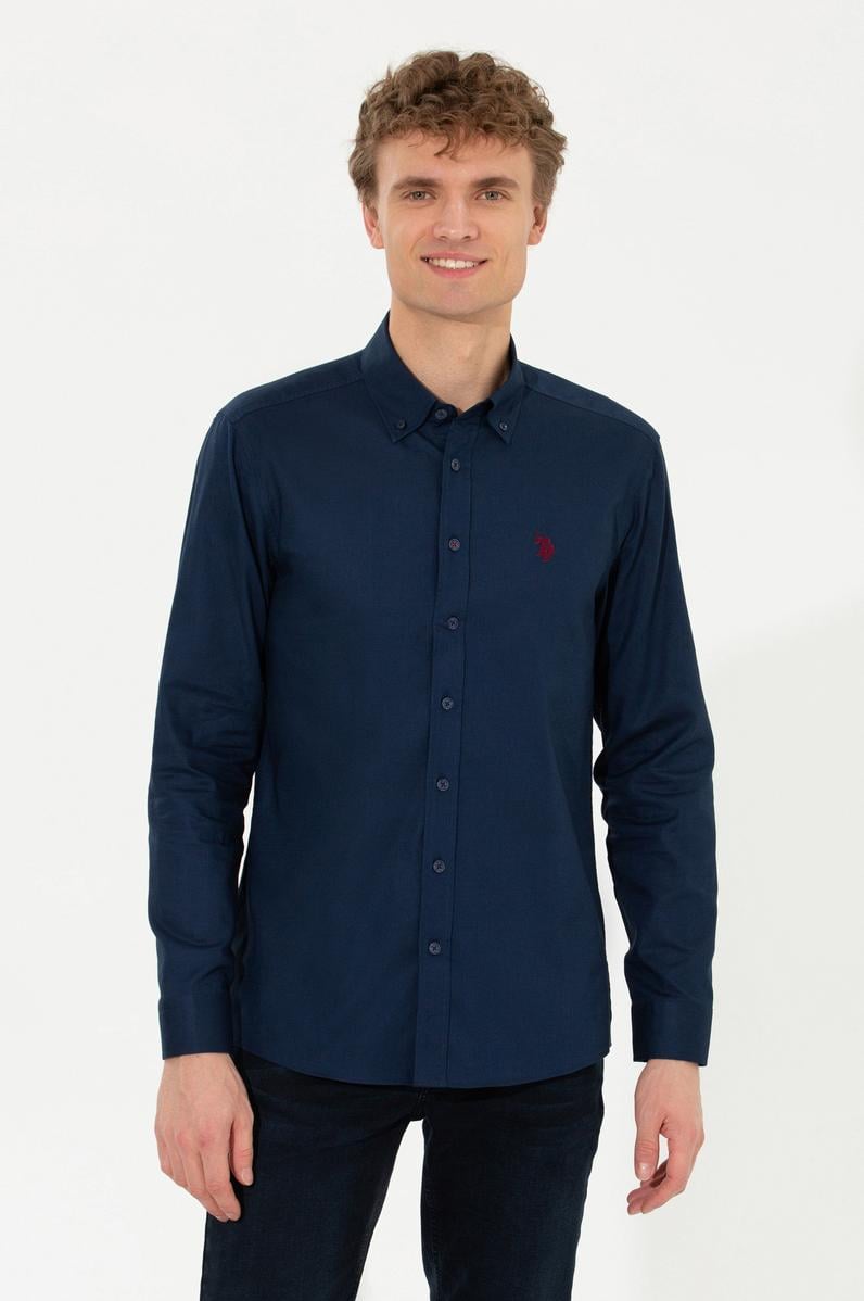 Erkek Lacivert Uzun Kollu Basic Gömlek