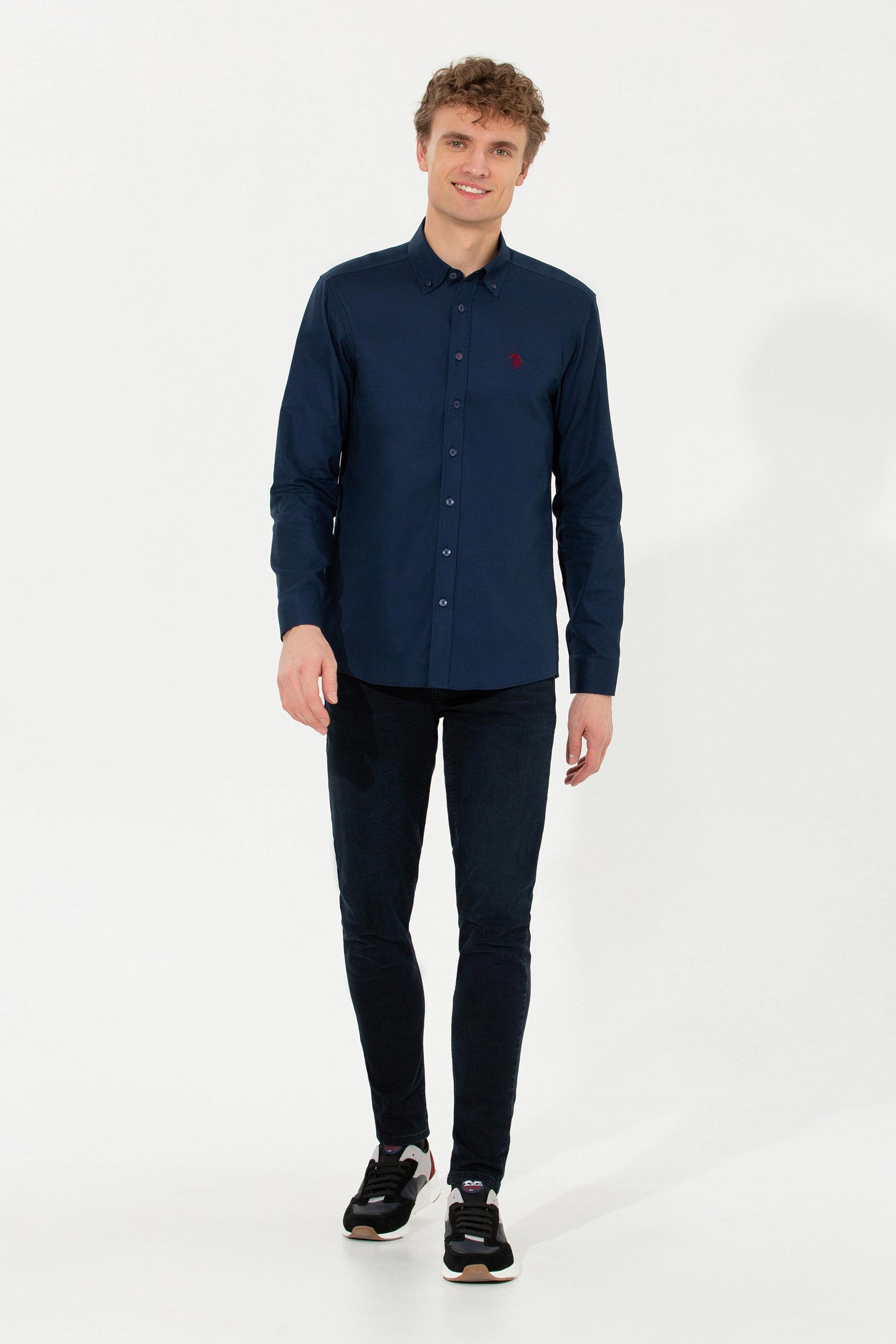 Erkek Lacivert Uzun Kollu Basic Gömlek