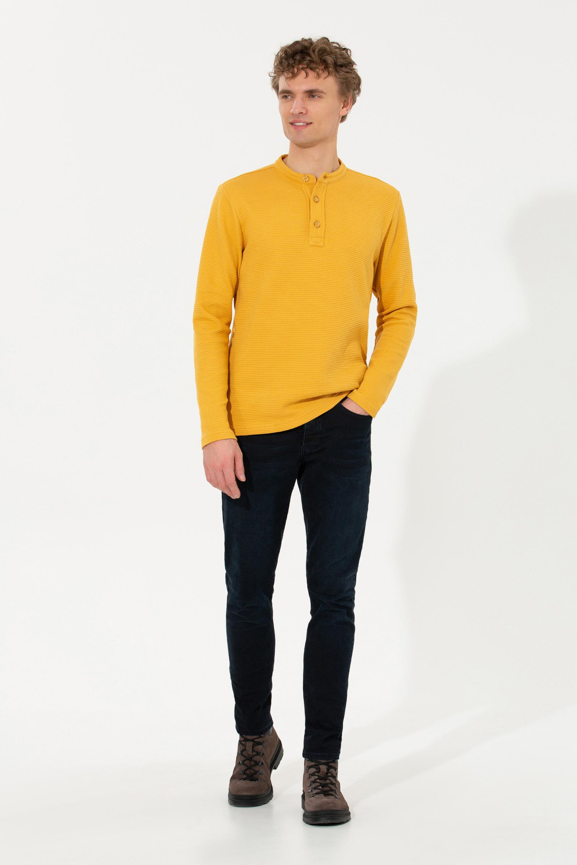 Erkek Safran Dik Yaka Sweatshirt