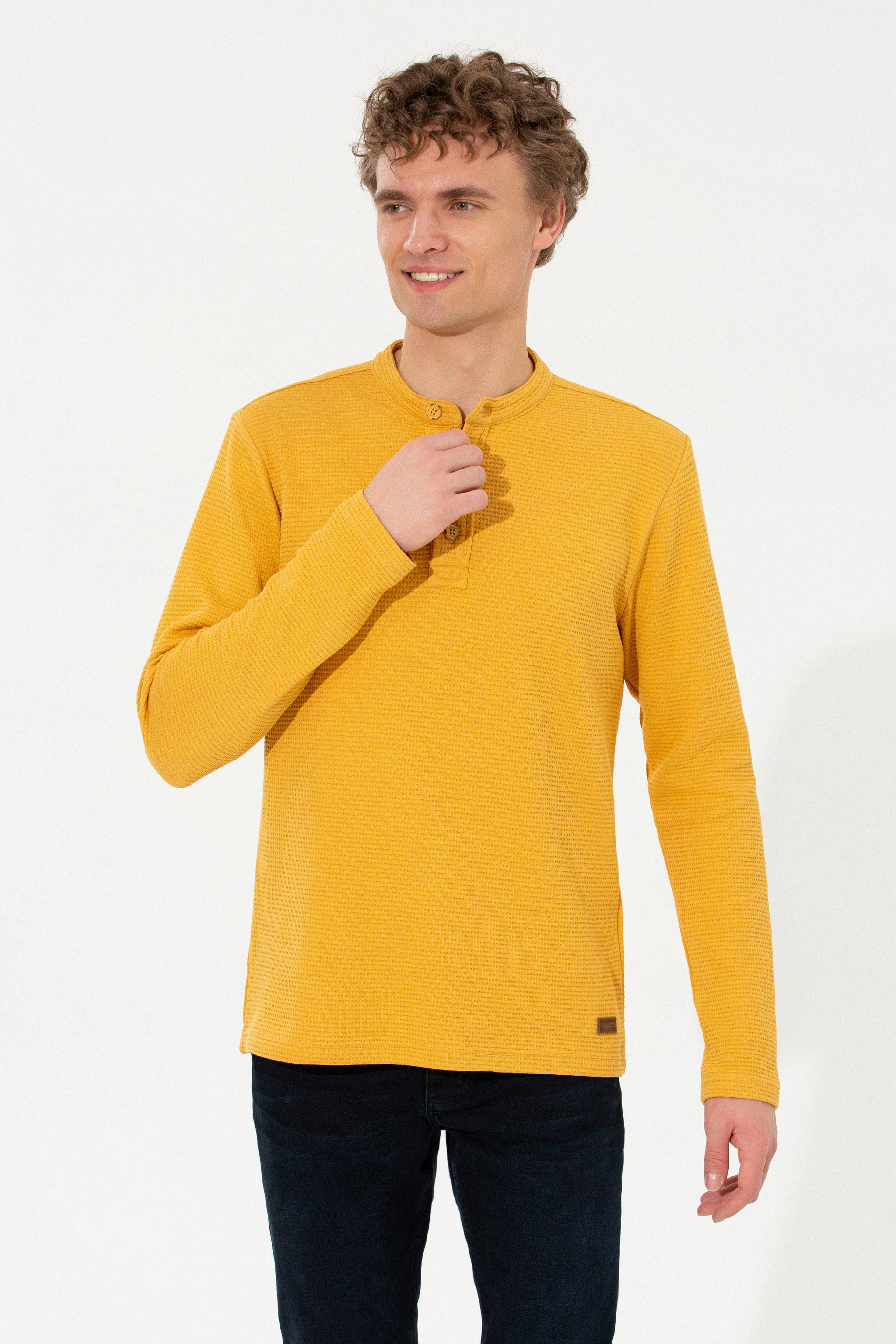 Erkek Safran Dik Yaka Sweatshirt - Image 1