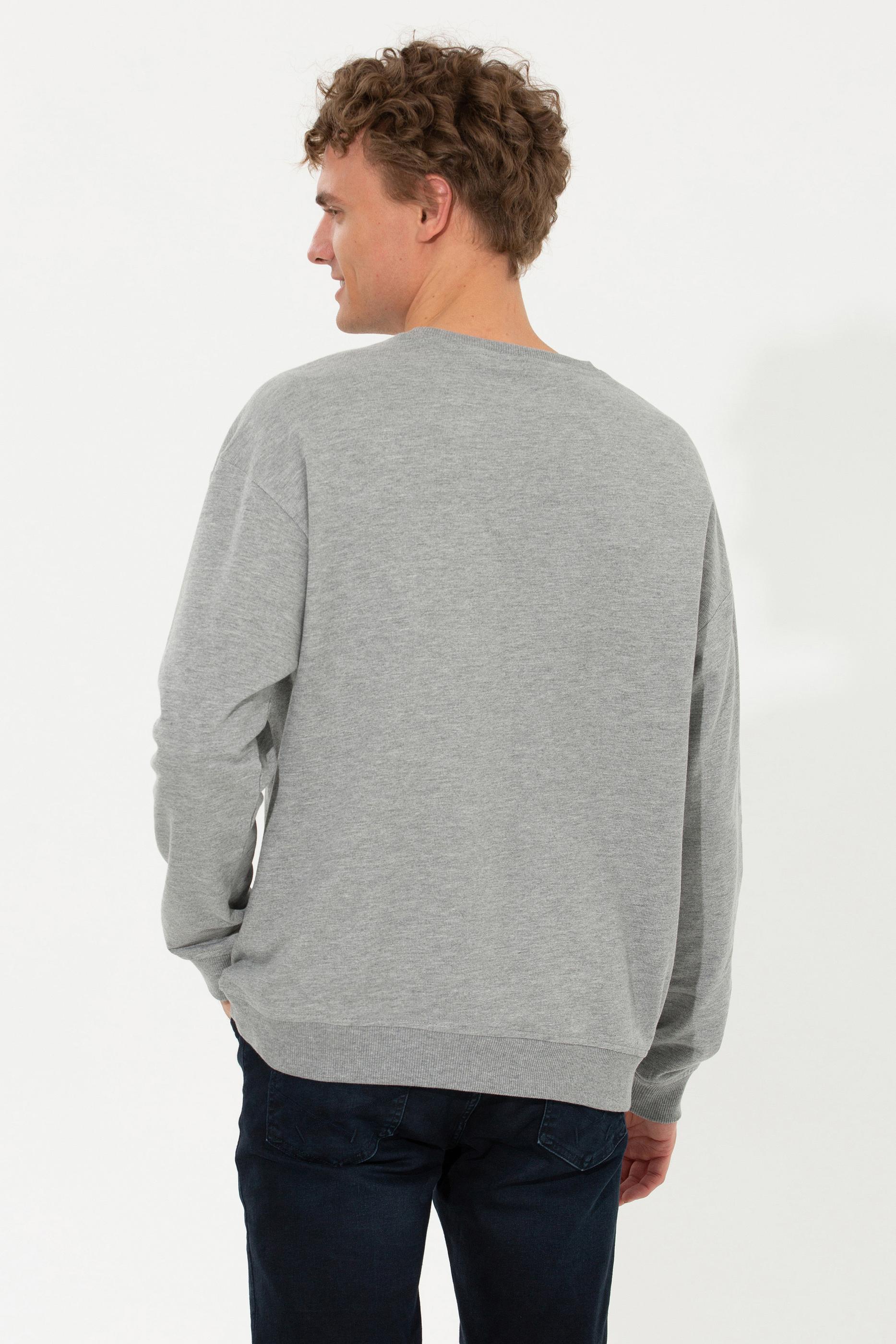 Erkek Gri Melanj Bisiklet Yaka Sweatshirt