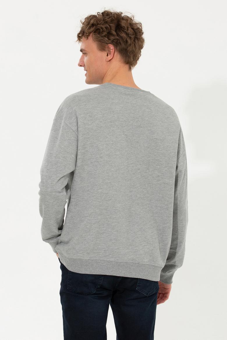 Erkek Gri Melanj Bisiklet Yaka Sweatshirt - 50257198056