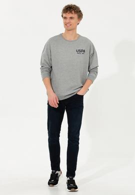 Erkek Gri Melanj Bisiklet Yaka Sweatshirt - 50257198056