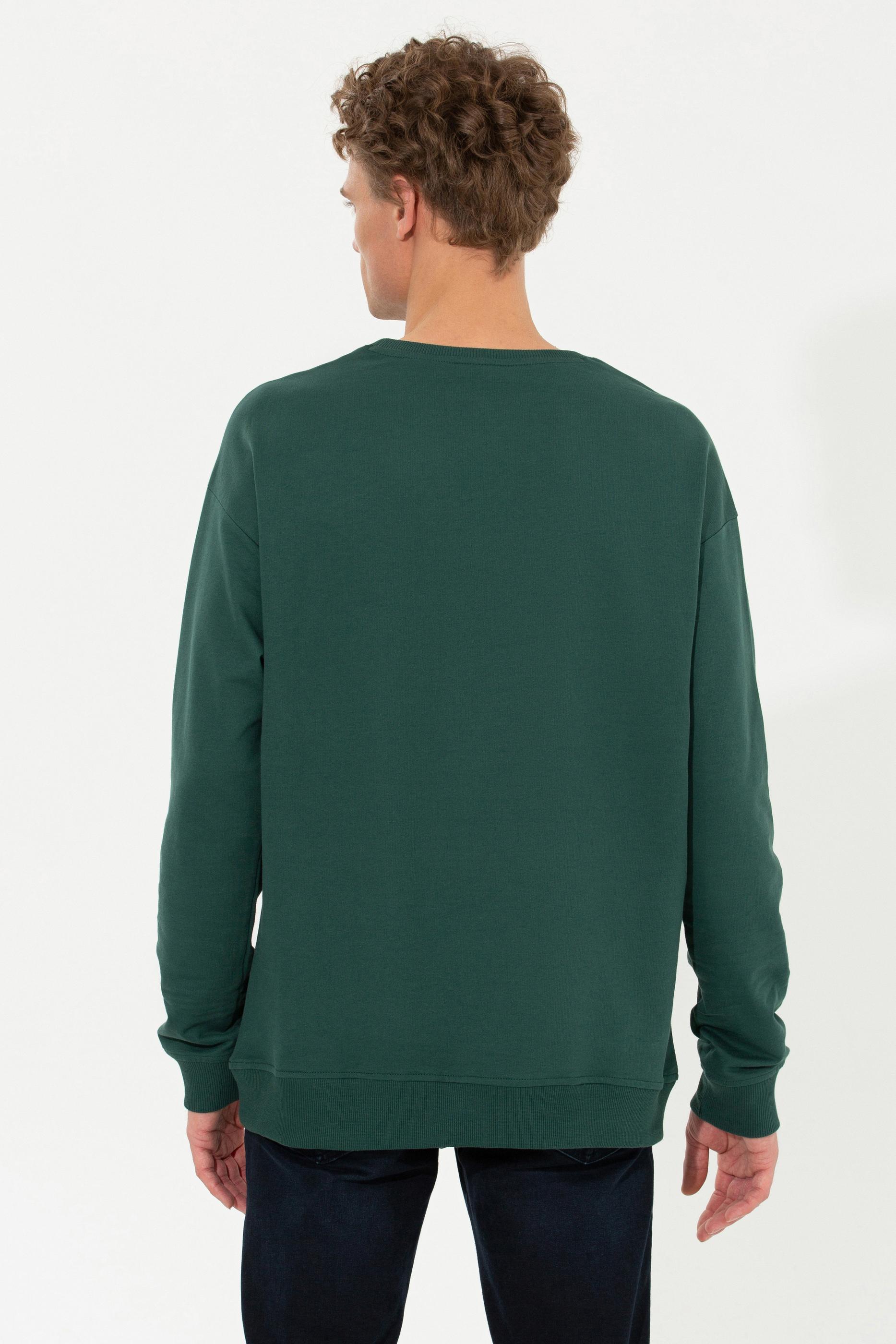 Erkek Yeşil Bisiklet Yaka Sweatshirt