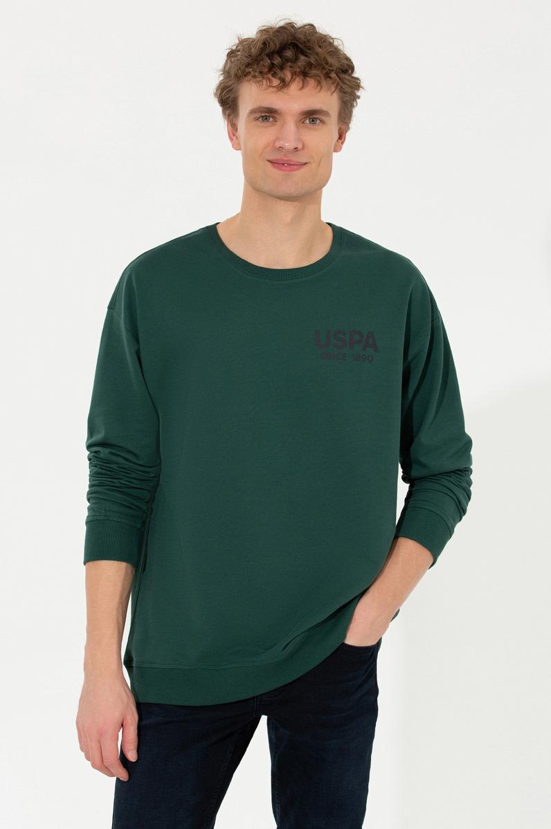 Erkek Yeşil Bisiklet Yaka Sweatshirt