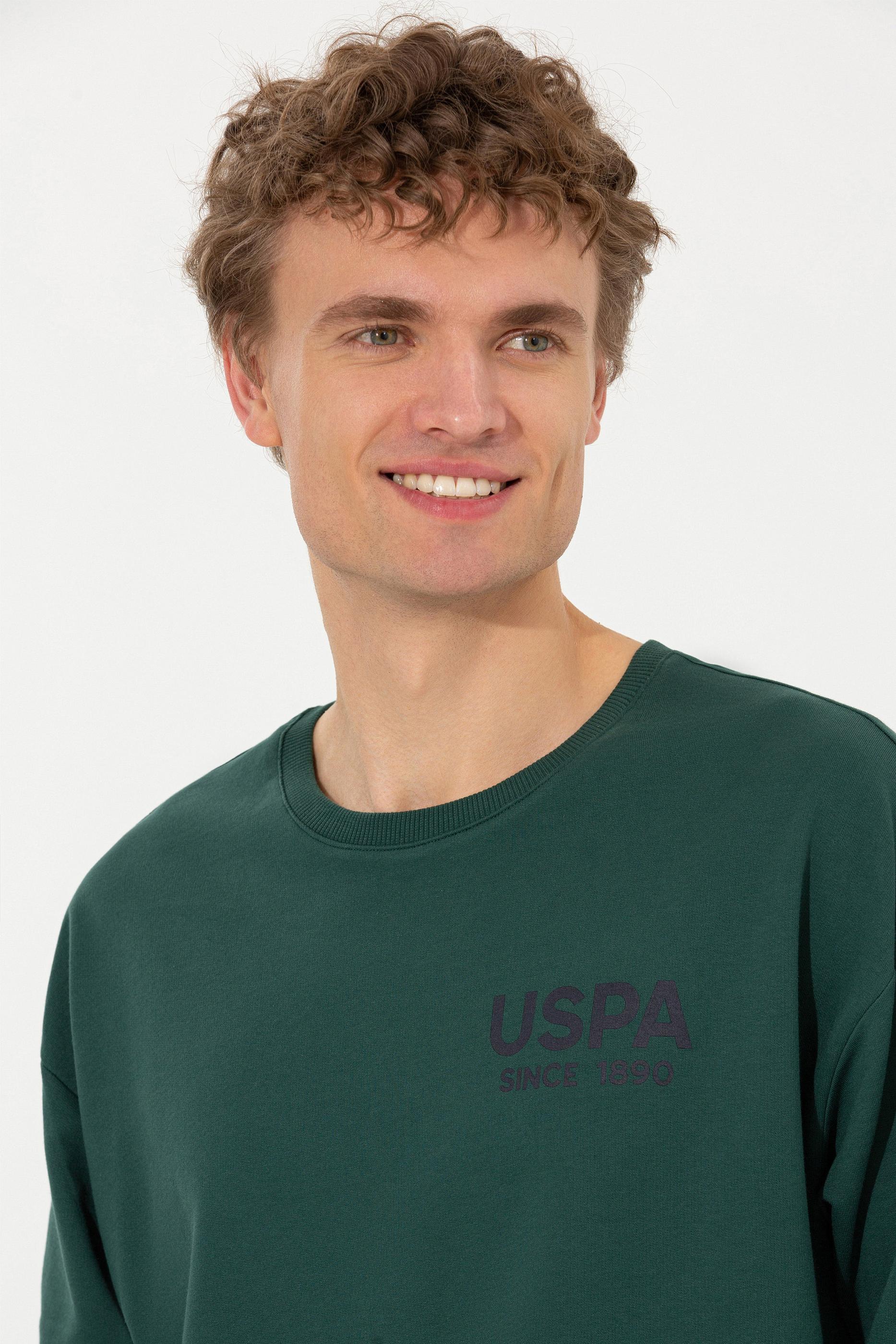 Erkek Yeşil Bisiklet Yaka Sweatshirt