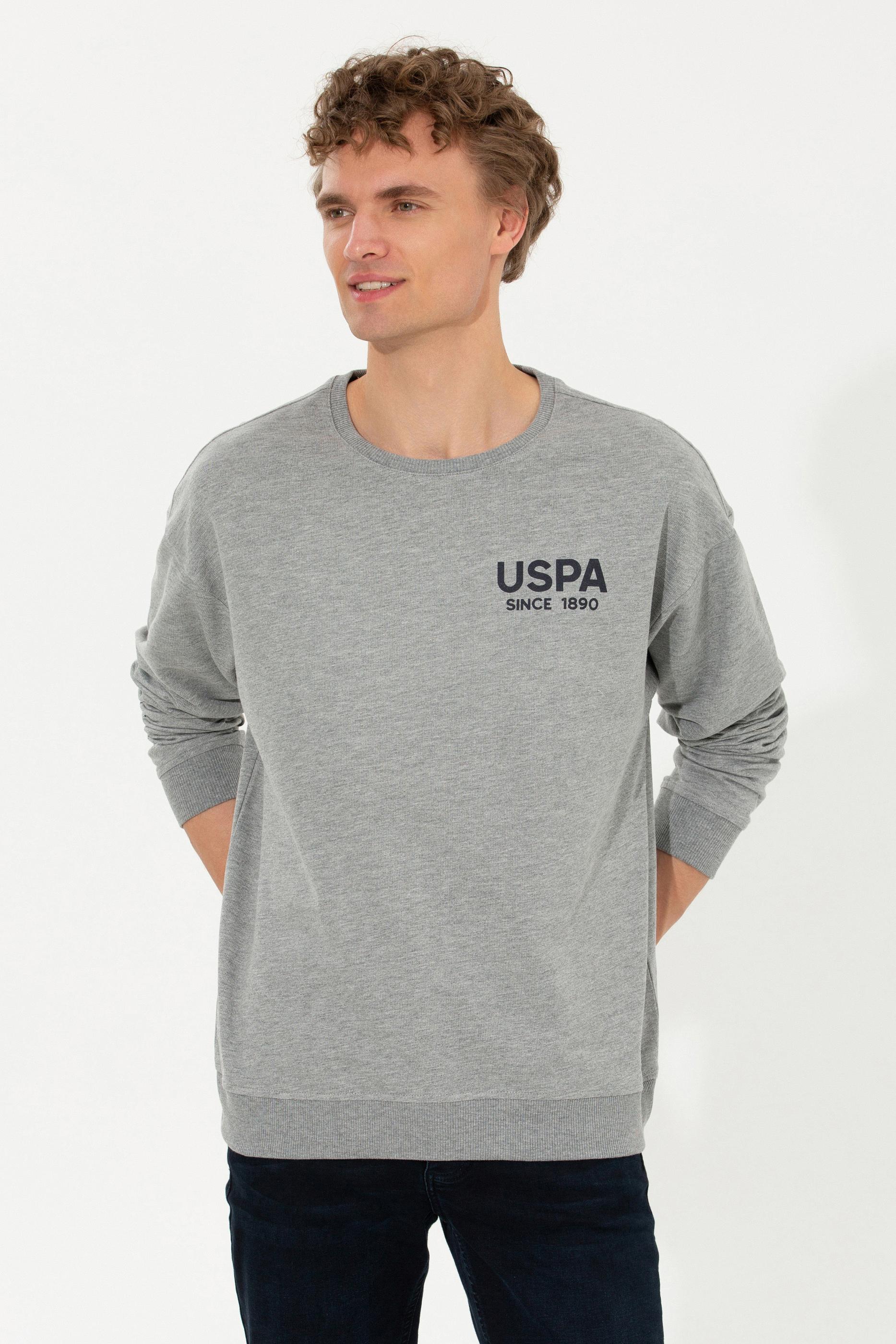 Erkek Gri Melanj Bisiklet Yaka Sweatshirt