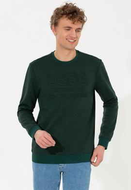 Erkek Yeşil Bisiklet Yaka Sweatshirt - 50253286026