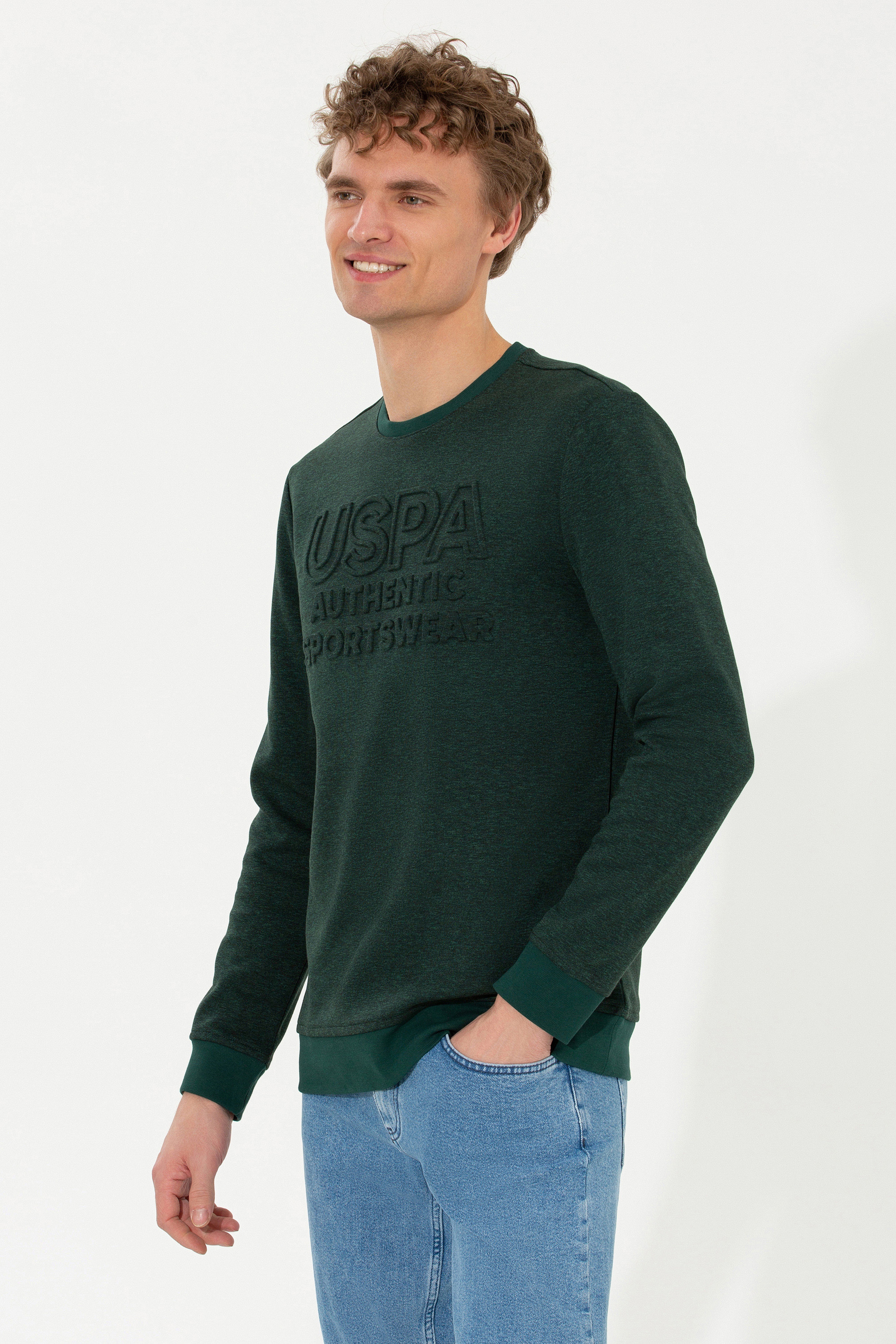 Erkek Yeşil Bisiklet Yaka Sweatshirt - Image 4