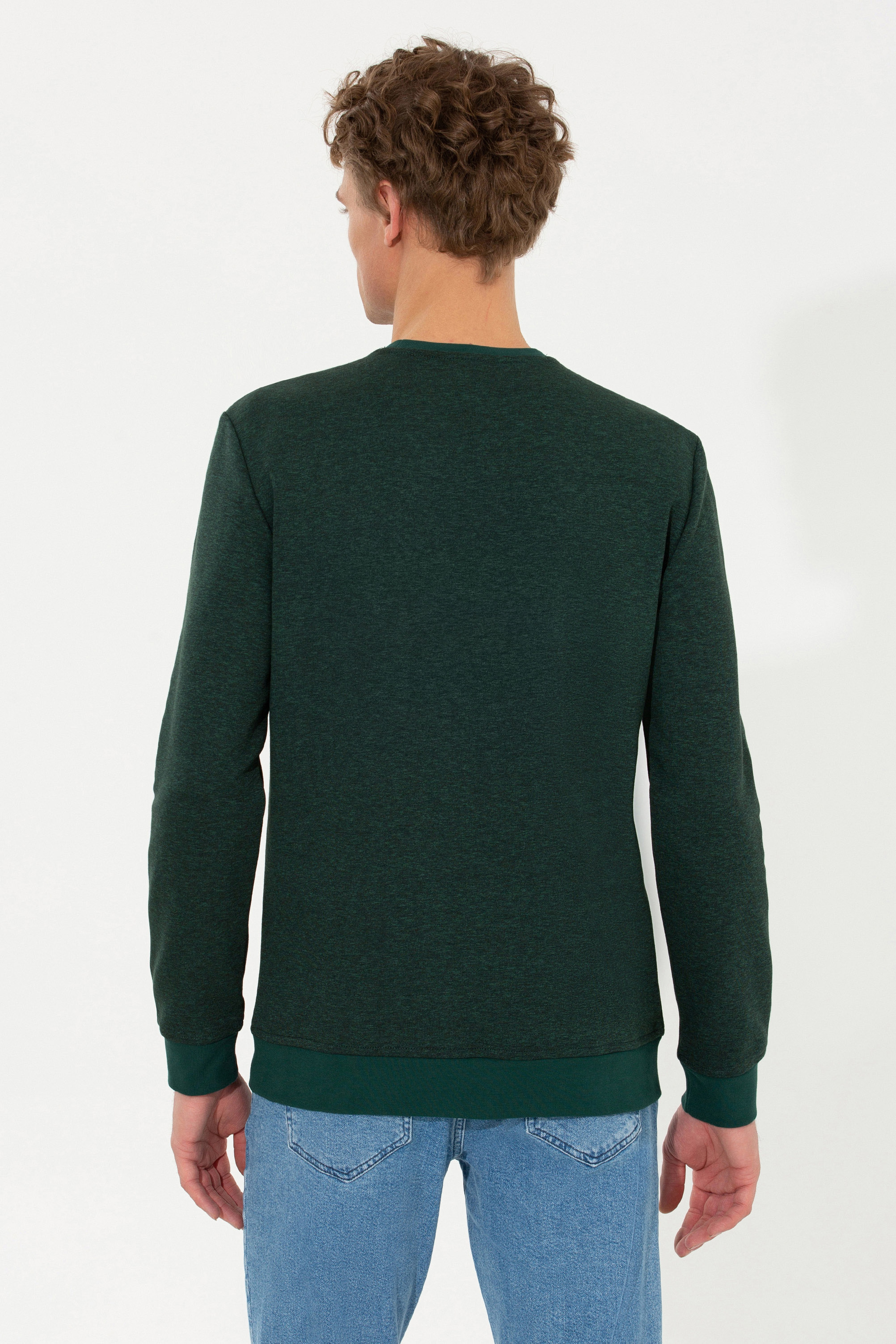 Erkek Yeşil Bisiklet Yaka Sweatshirt - Image 6
