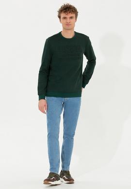 Erkek Yeşil Bisiklet Yaka Sweatshirt - 50253286026