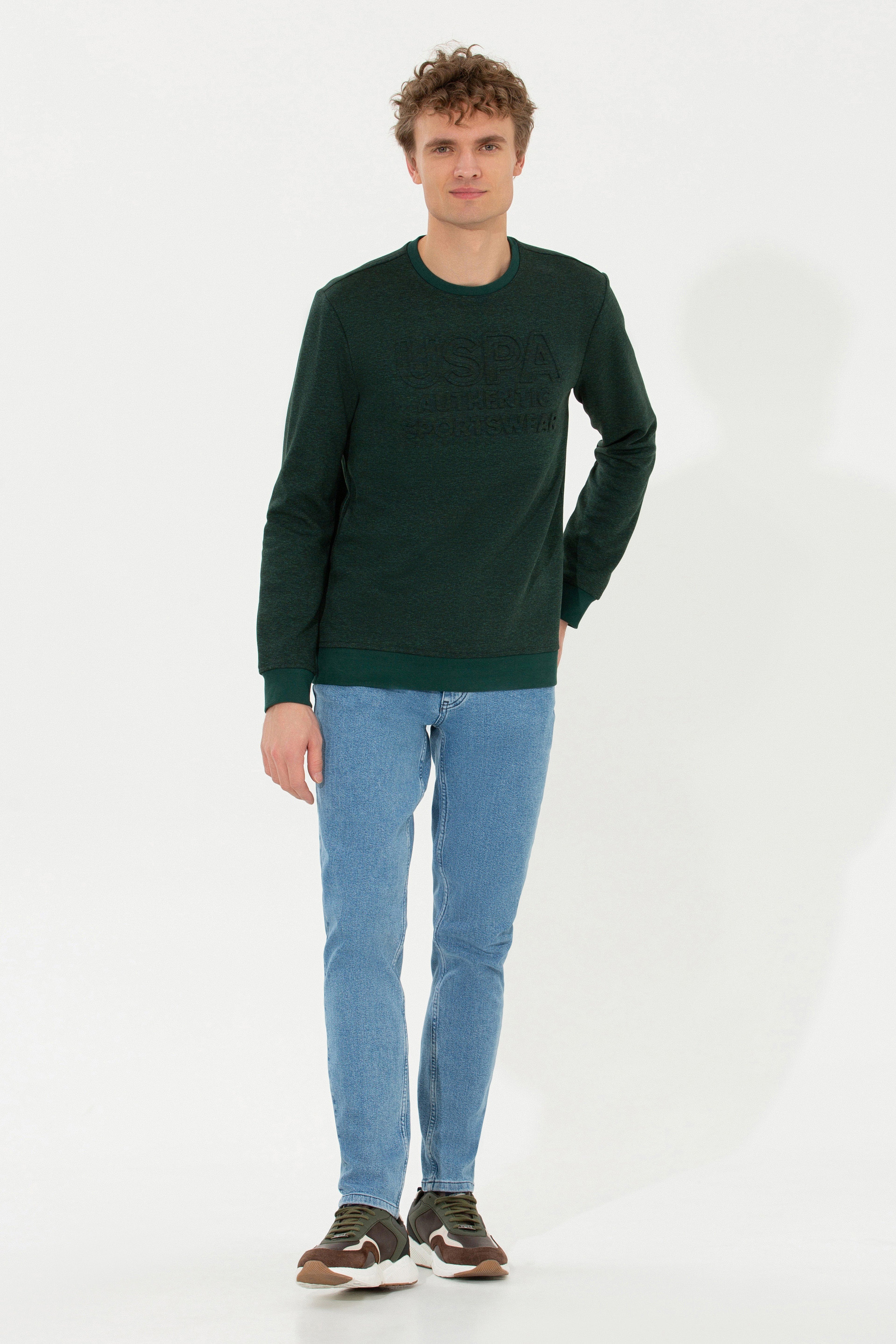 Erkek Yeşil Bisiklet Yaka Sweatshirt