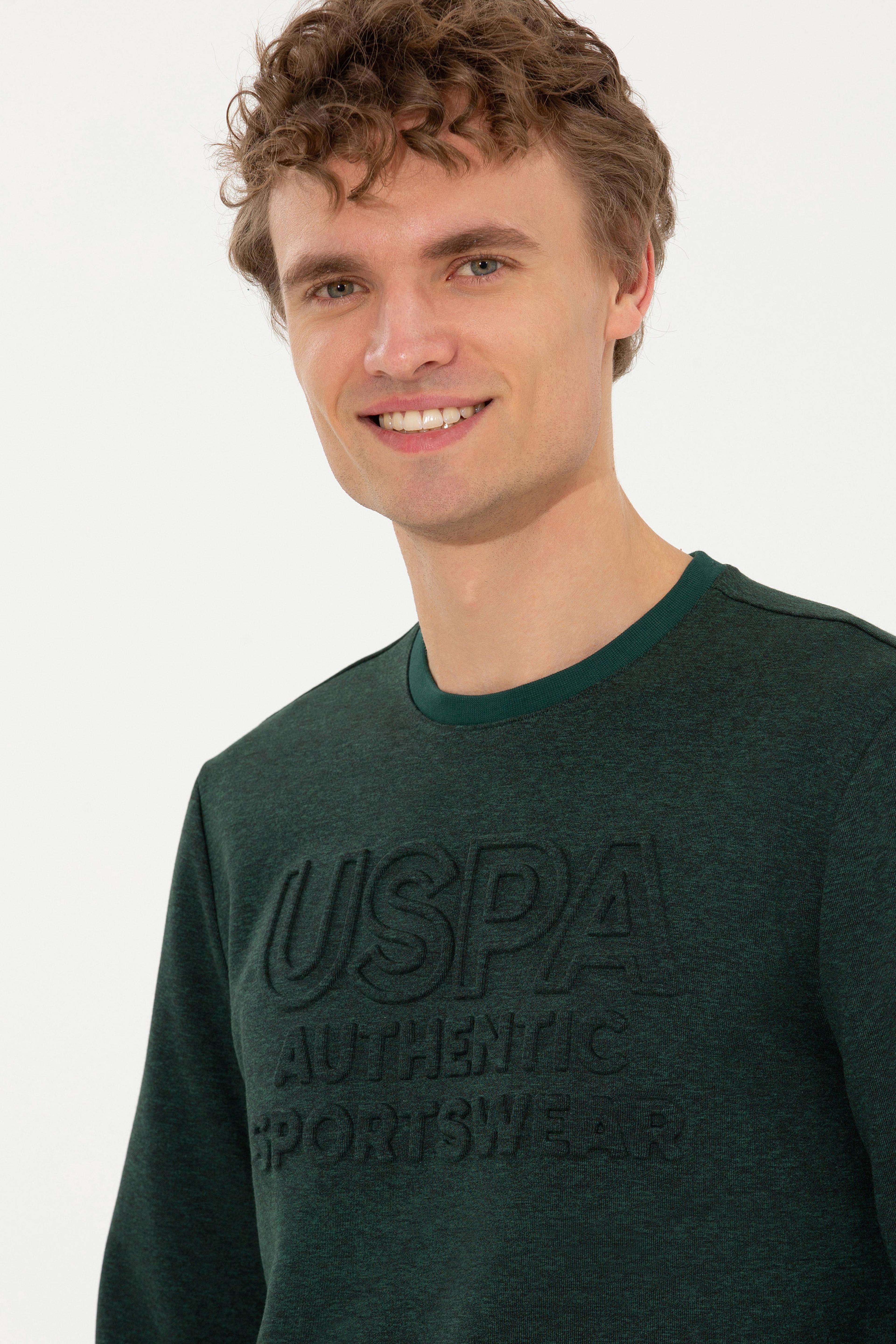 Erkek Yeşil Bisiklet Yaka Sweatshirt - Image 3