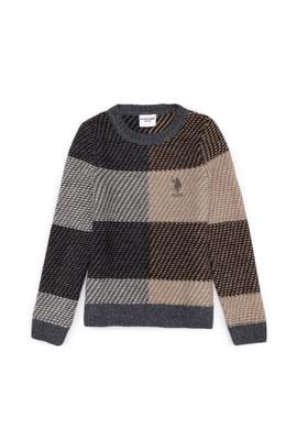 Erkek Çocuk Gri Melanj Bisiklet Yaka Triko Kazak - 50253321022