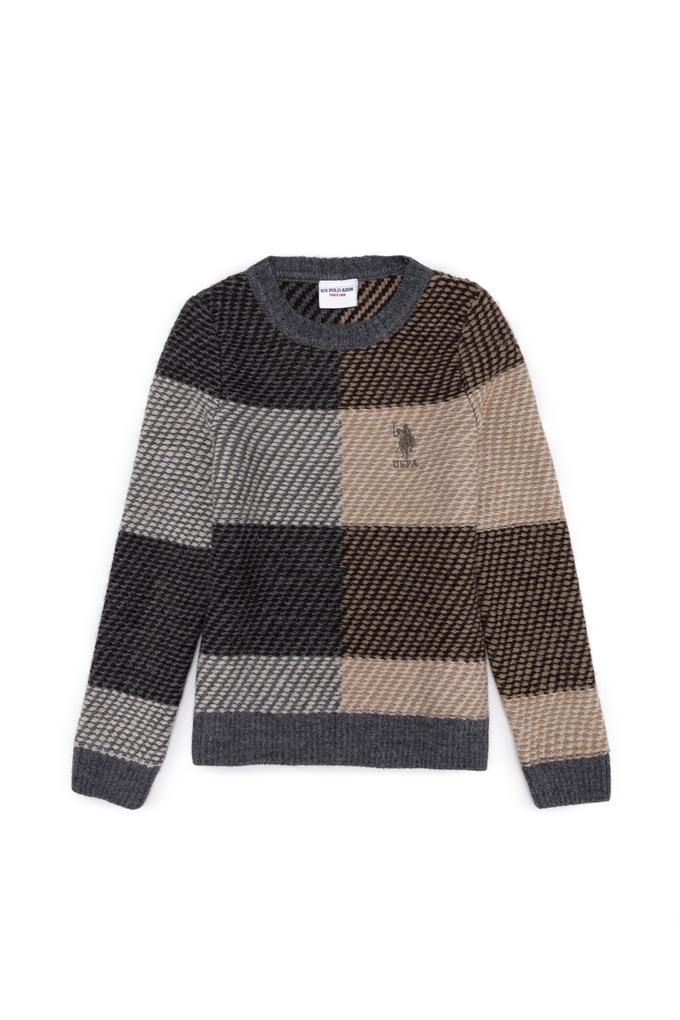 Erkek Çocuk Gri Melanj Bisiklet Yaka Triko Kazak