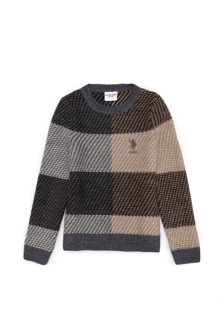 Erkek Çocuk Gri Melanj Bisiklet Yaka Triko Kazak