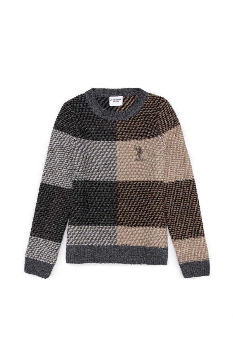 Erkek Çocuk Gri Melanj Bisiklet Yaka Triko Kazak