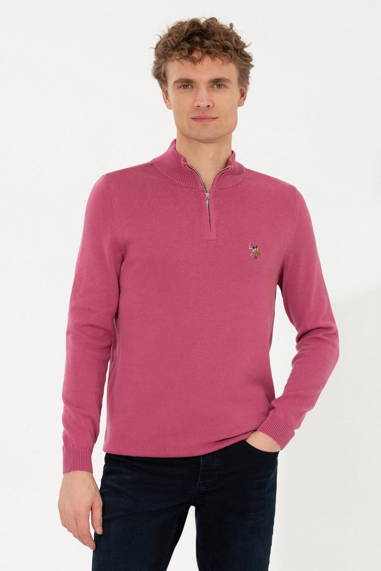 Erkek Koyu Pembe Dik Yaka Triko Kazak - 50254065005