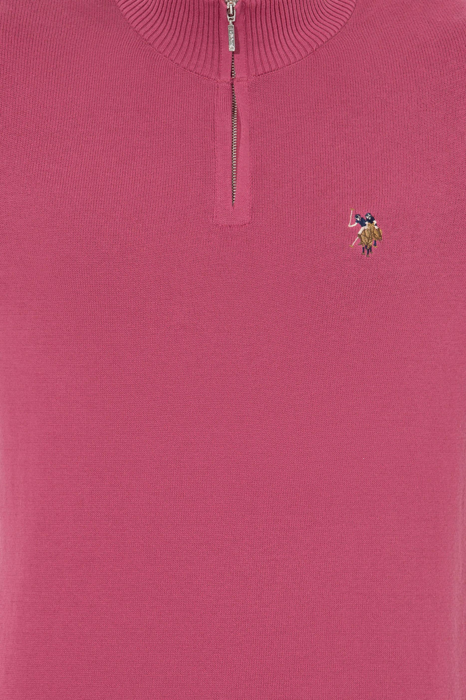 Erkek Koyu Pembe Dik Yaka Triko Kazak