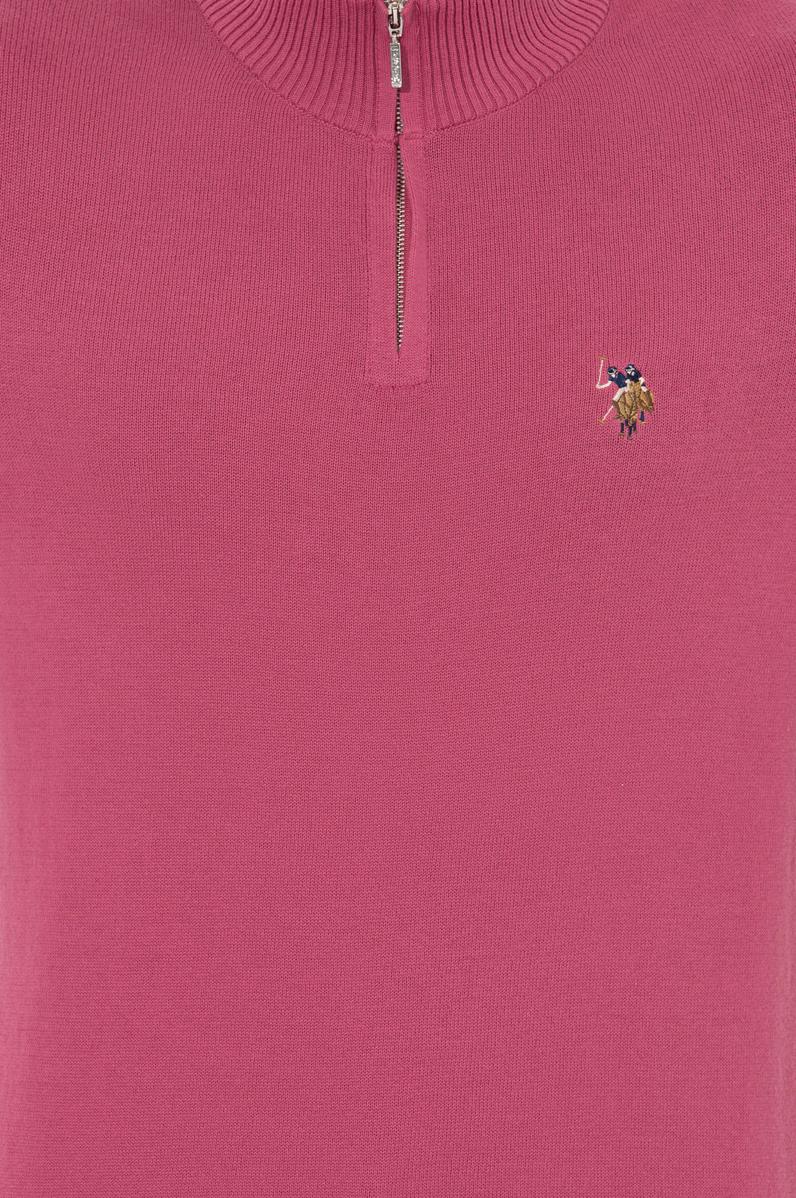 Erkek Koyu Pembe Dik Yaka Triko Kazak