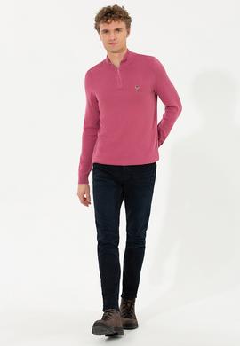 Erkek Koyu Pembe Dik Yaka Triko Kazak - 50254065005