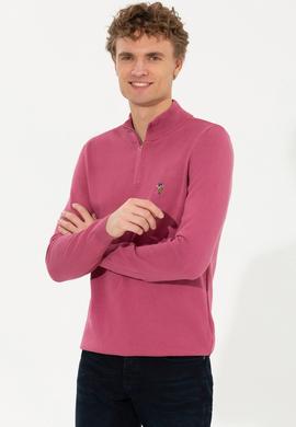 Erkek Koyu Pembe Dik Yaka Triko Kazak - 50254065005