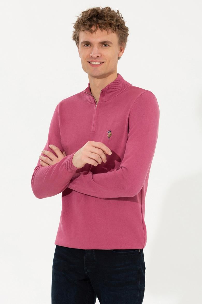 Erkek Koyu Pembe Dik Yaka Triko Kazak - 50254065005