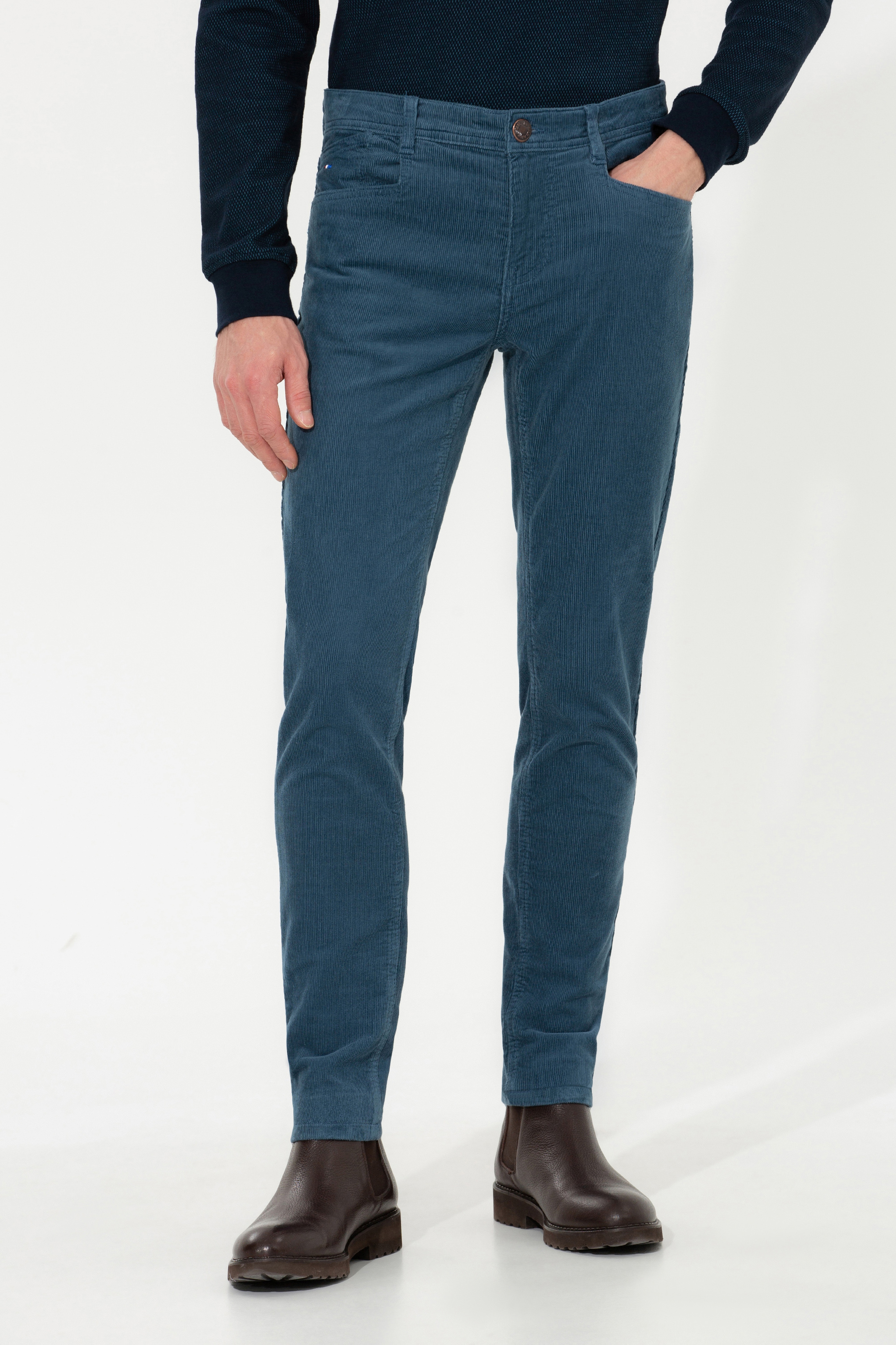 Erkek Slim Fit Kobalt Mavi Kanvas Pantolon - Image 3