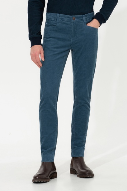 Erkek Slim Fit Kobalt Mavi Kanvas Pantolon