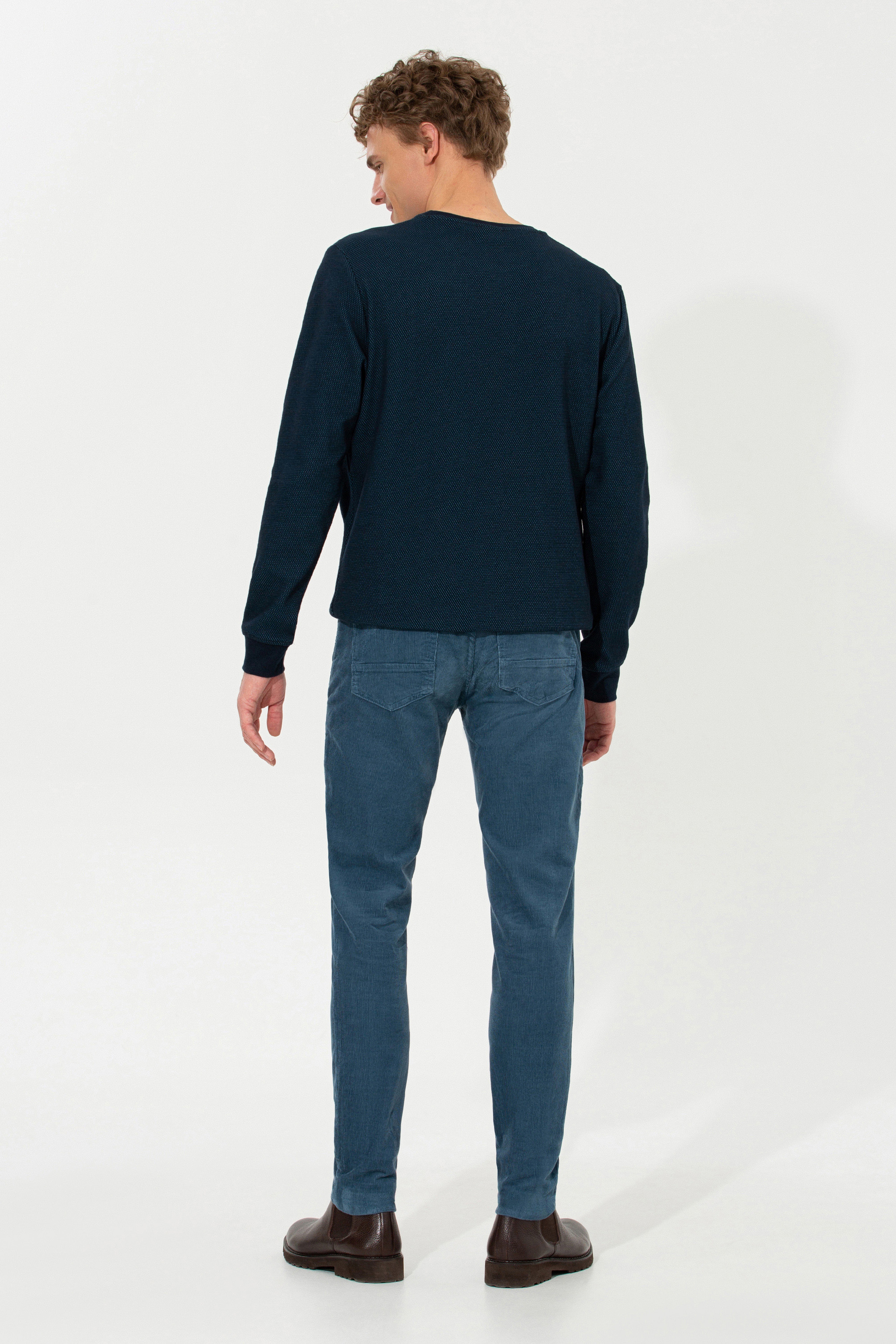 Erkek Slim Fit Kobalt Mavi Kanvas Pantolon