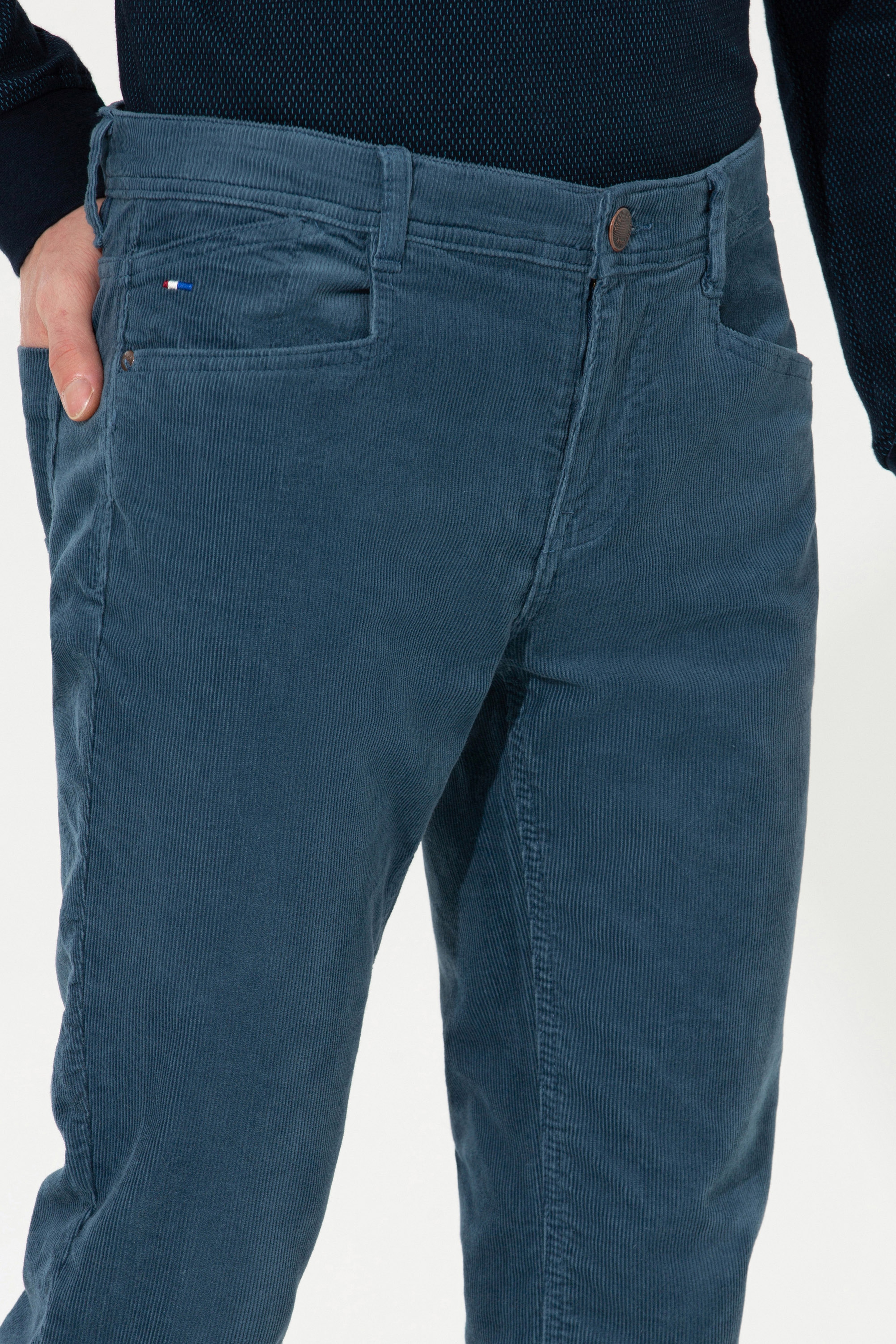 Erkek Slim Fit Kobalt Mavi Kanvas Pantolon