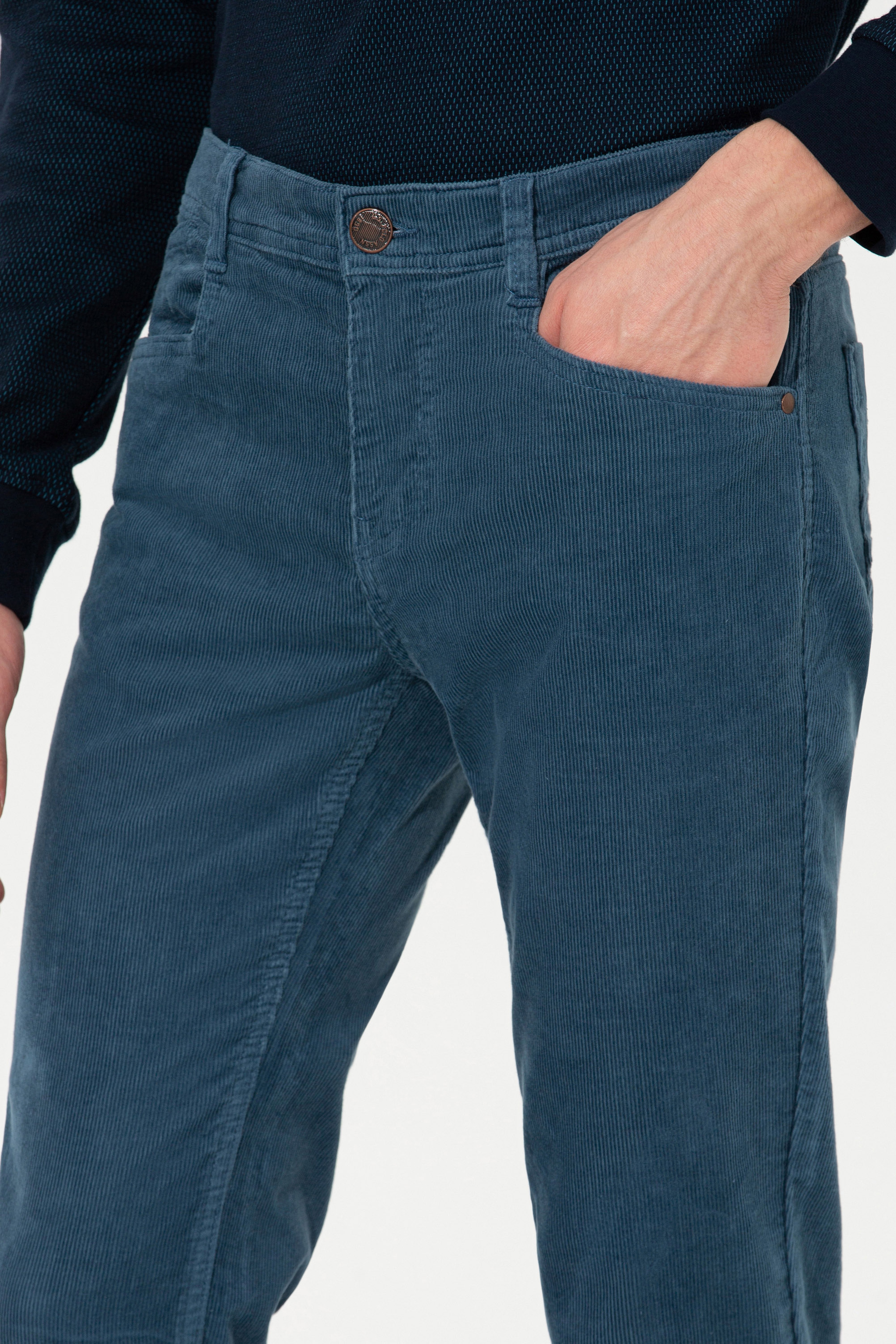 Erkek Slim Fit Kobalt Mavi Kanvas Pantolon - Image 7