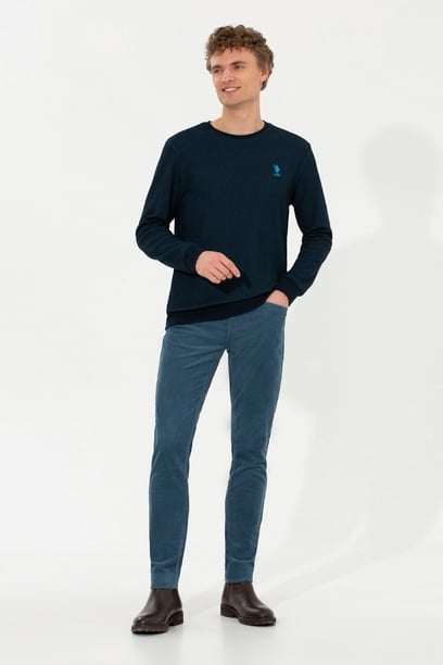 Erkek Slim Fit Kobalt Mavi Kanvas Pantolon