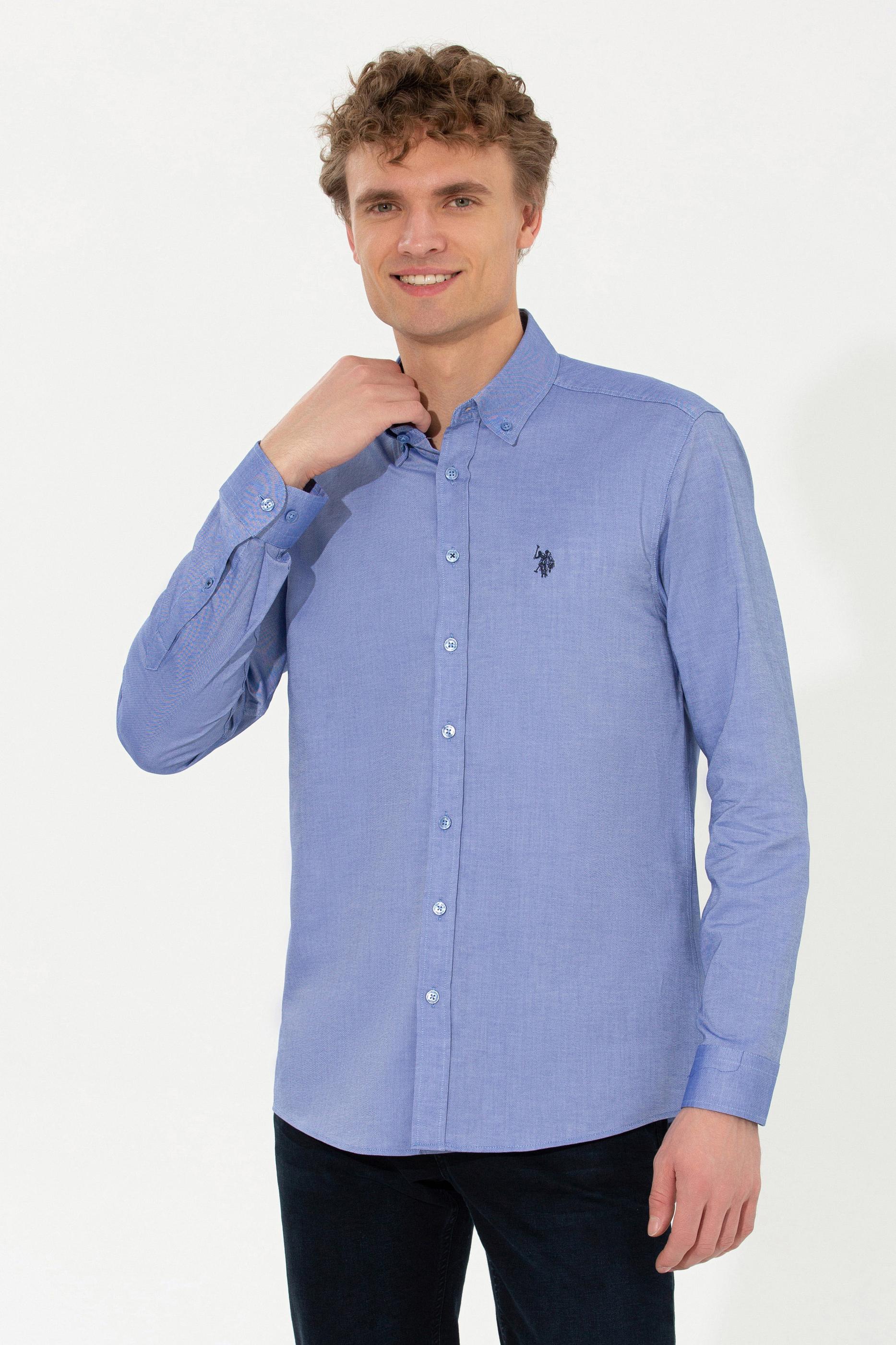 Erkek Saks Uzun Kollu Basic Gömlek