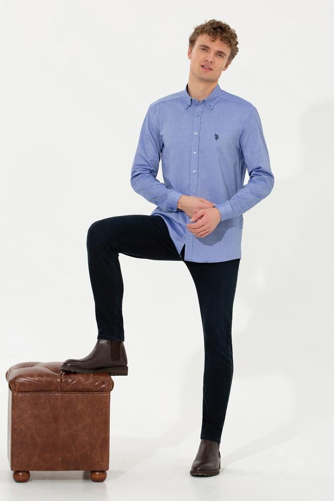 Erkek Saks Uzun Kollu Basic Gömlek