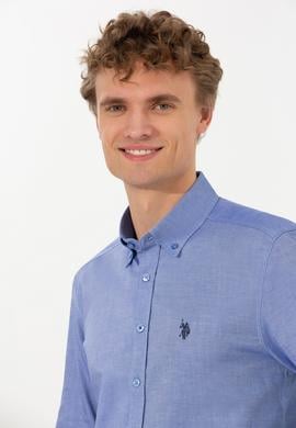 Erkek Saks Uzun Kollu Basic Gömlek - 50256697030