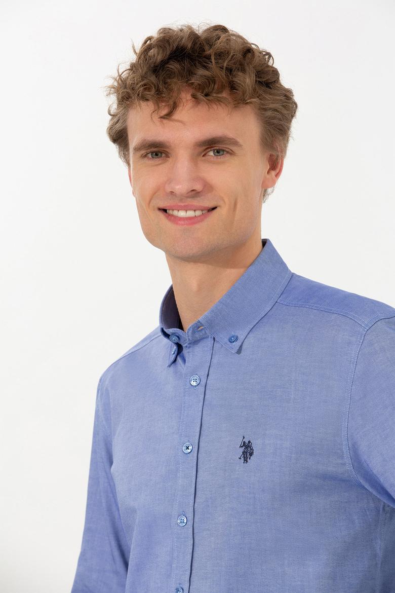 Erkek Saks Uzun Kollu Basic Gömlek - 50256697030