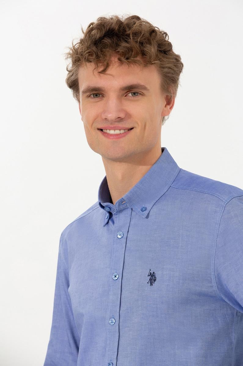 Erkek Saks Uzun Kollu Basic Gömlek