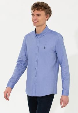 Erkek Saks Uzun Kollu Basic Gömlek - 50256697030