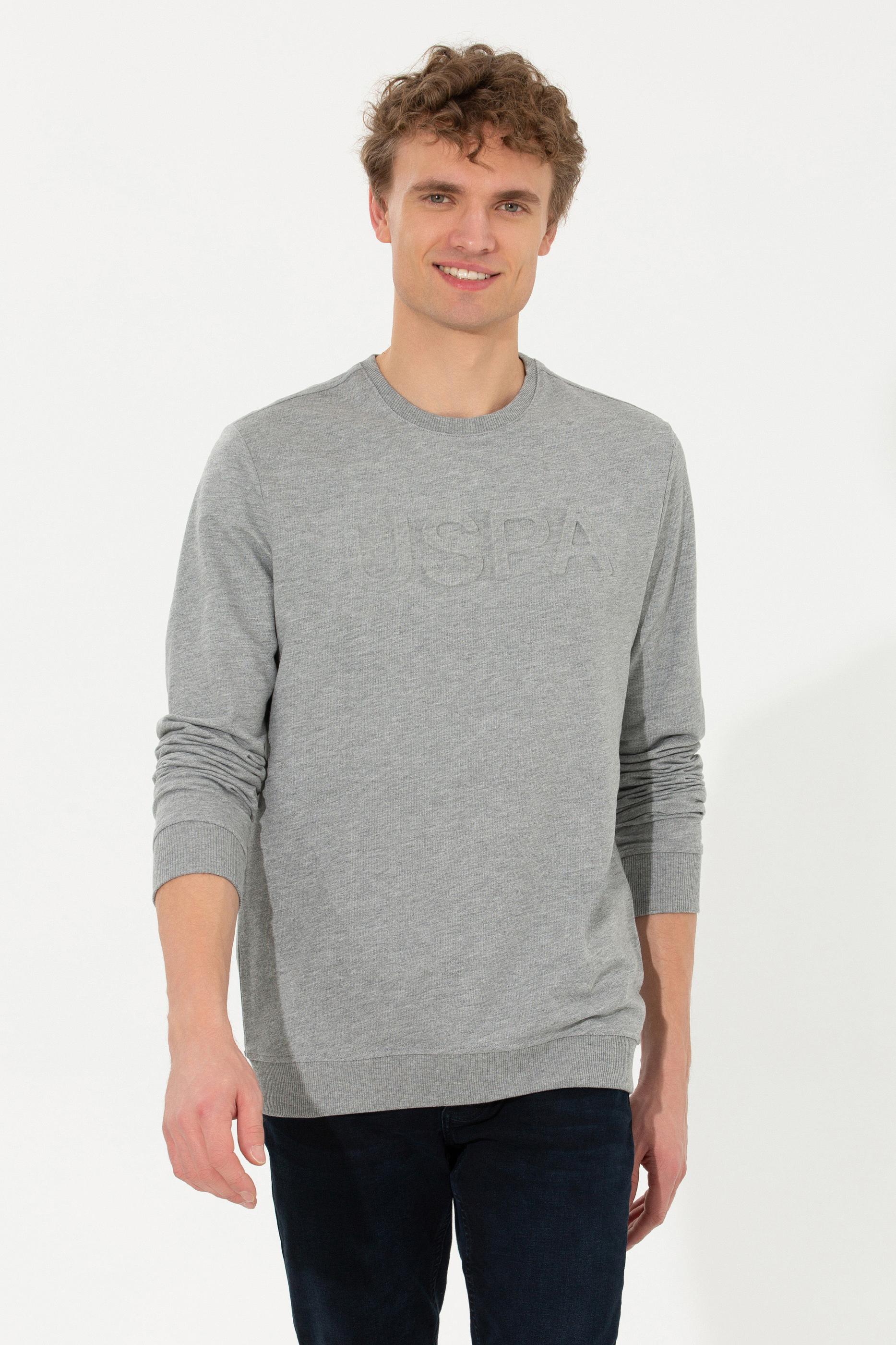 Erkek Gri Melanj Basic Sweatshirt