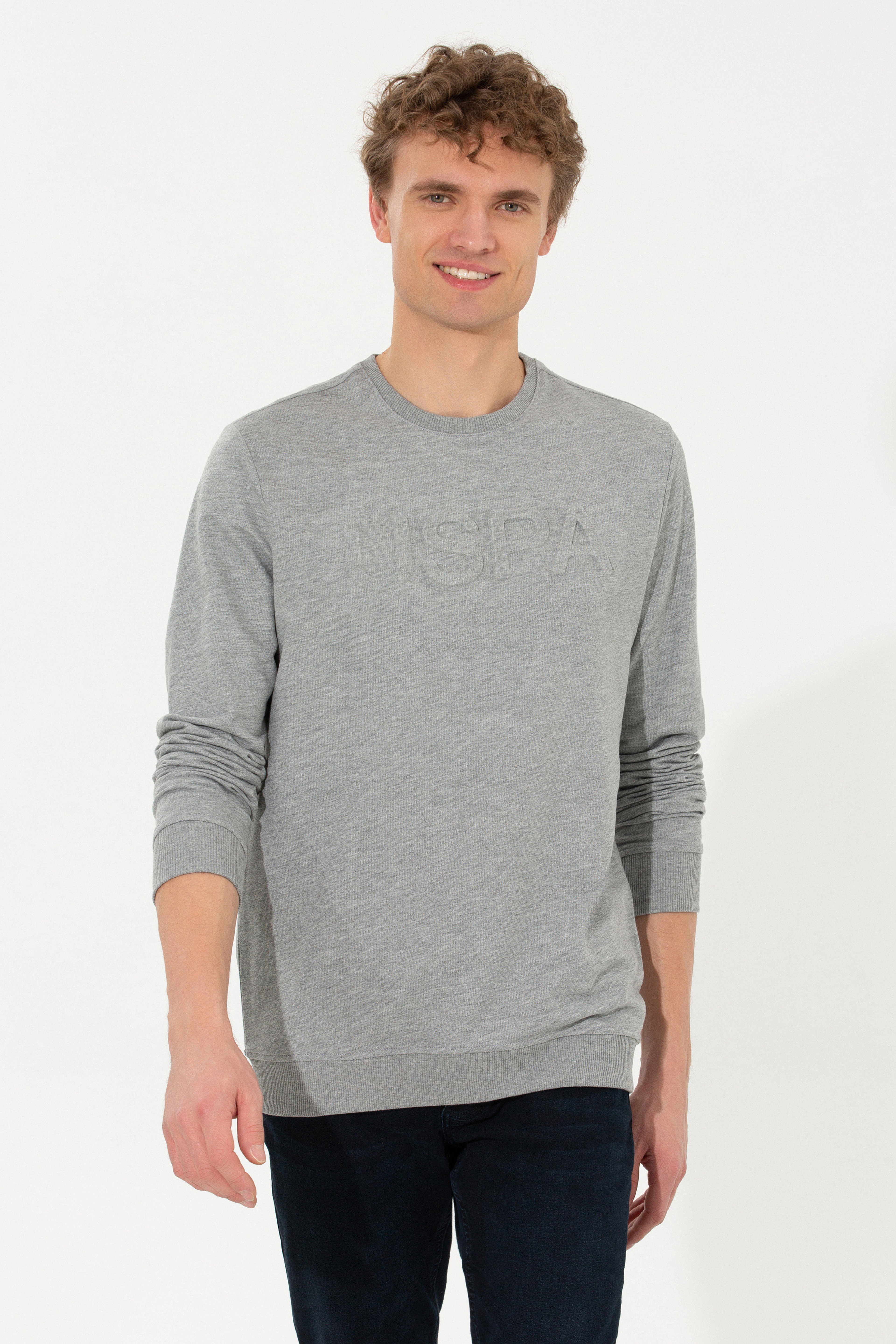 Erkek Gri Melanj Basic Sweatshirt - Image 2