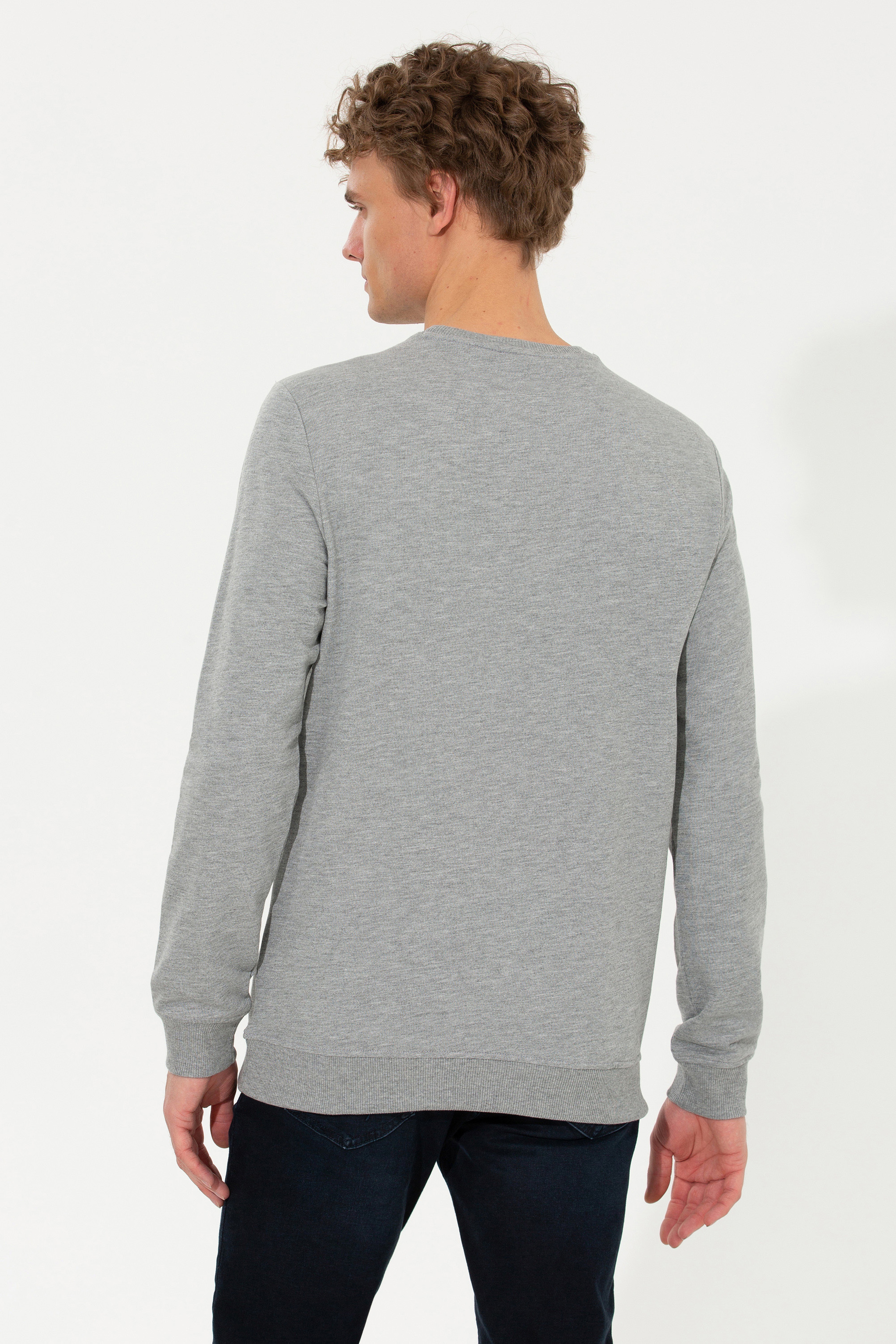 Erkek Gri Melanj Basic Sweatshirt - Image 5