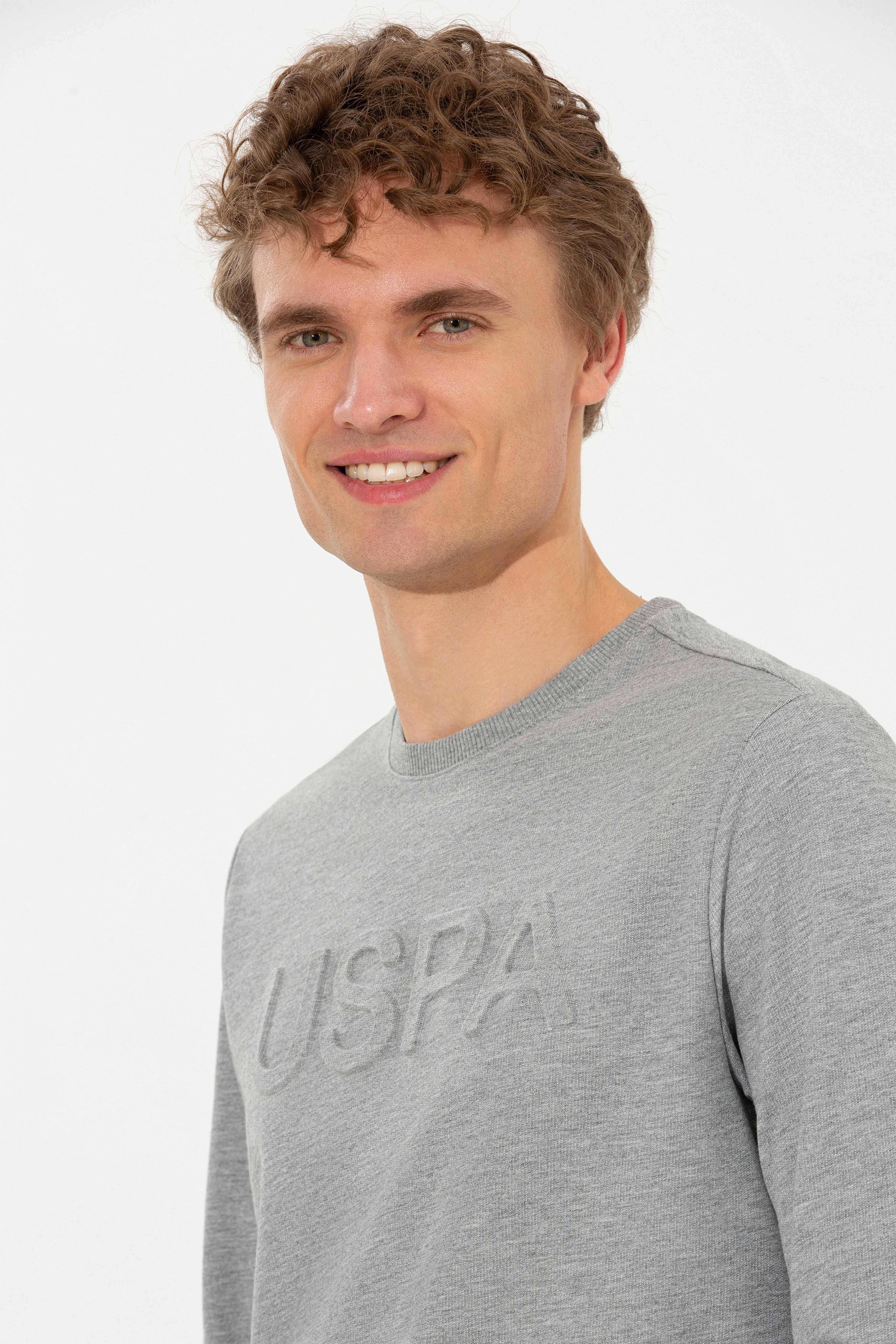 Erkek Gri Melanj Basic Sweatshirt - Image 3